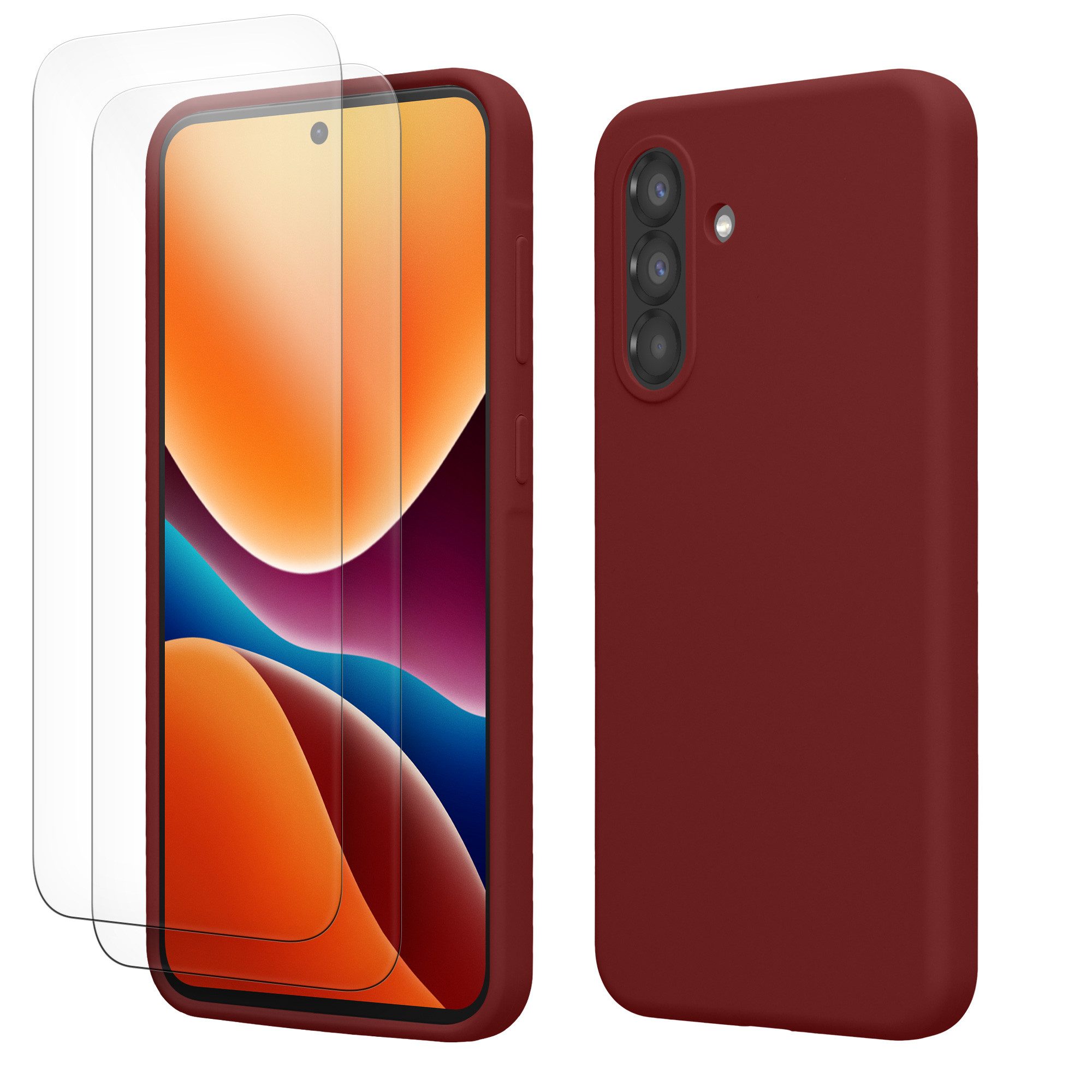 kwmobile Smartphone-Hülle Hülle mit 2x Schutzfolien für Samsung Galaxy A56 5G, Screen Protector aus gehärtetem Glas - kabelloses Laden