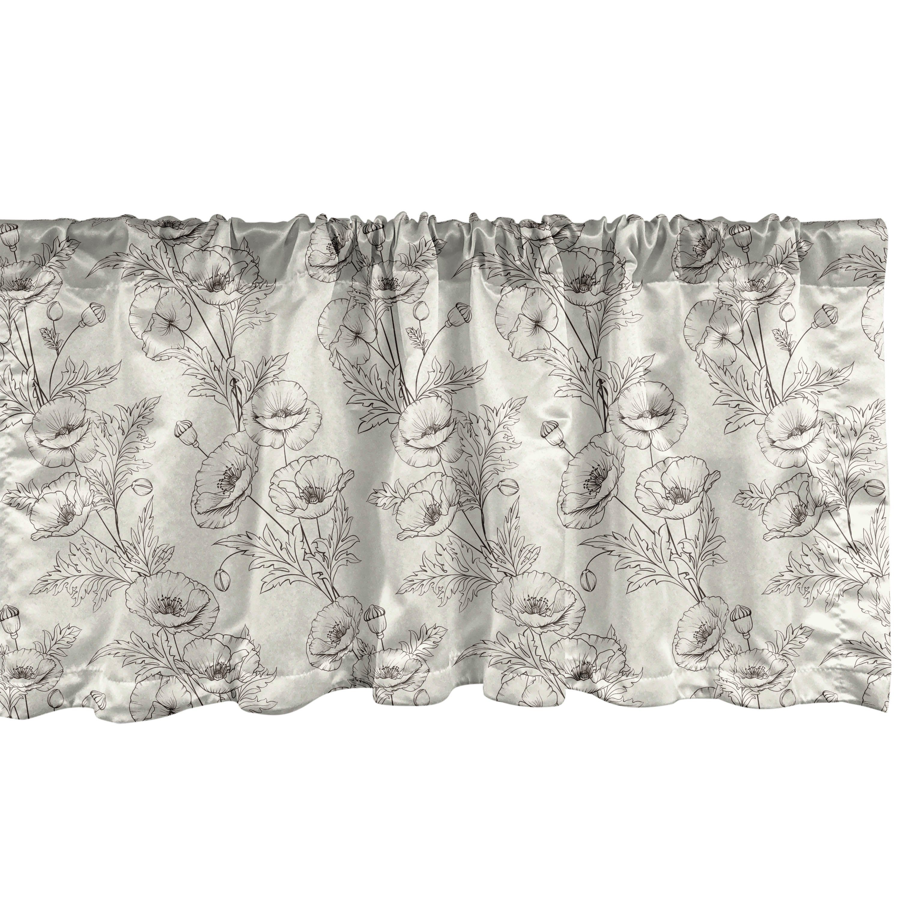 Scheibengardine Vorhang Volant für Küche Schlafzimmer Dekor mit Stangentasche, Abakuhaus, Microfaser, Botanisch Mohnblumen-Blumen-Muster