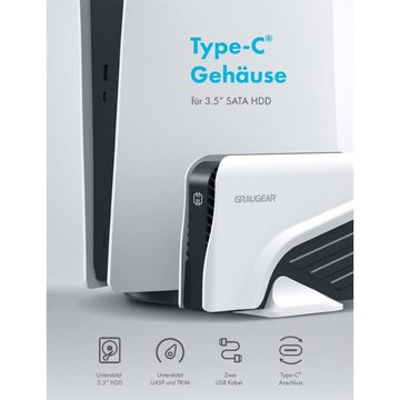 GRAUGEAR Festplatten-Gehäuse G-3501-A-10G, externes USB C Festplatten Gehäuse 3,5" SATA PS5 Design für Gamer