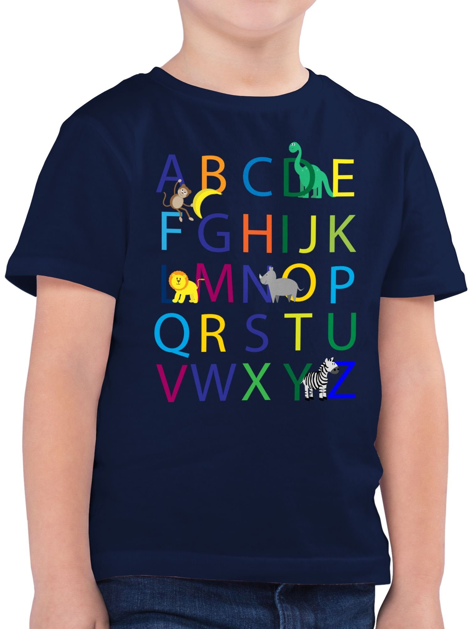 Shirtracer T-Shirt ABC Einschulung Einschulung Junge Schulanfang Geschenke 1 Dunkelblau