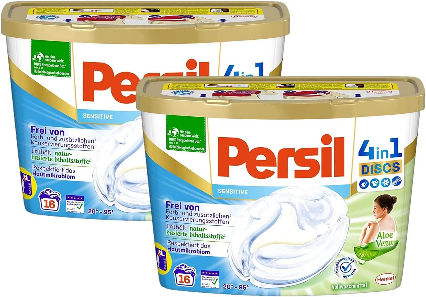 Persil Sensitive 4in1 DISCS Vollwaschmittel 16WL - für Allergiker & Babys Vollwaschmittel (Biologisch abbaubar, Natürlich, Organisch)