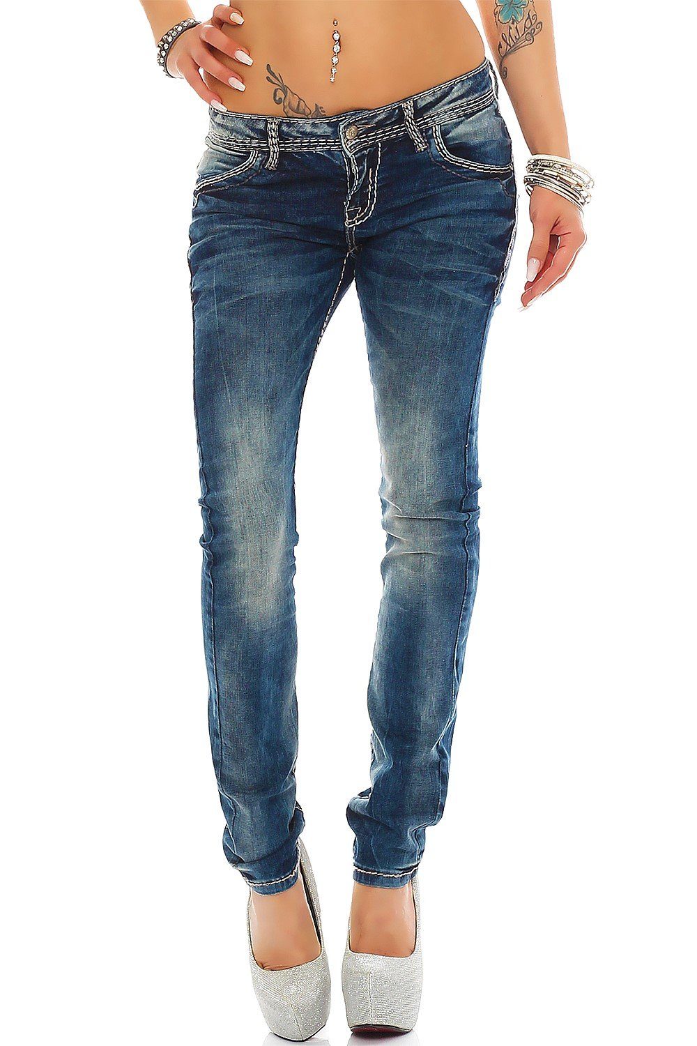 Damen Jeans Cipo & Baxx Regular-fit-Jeans Cipo & Baxx Damen Jeans BA-WD240 Low Waist mit dicken Nähten