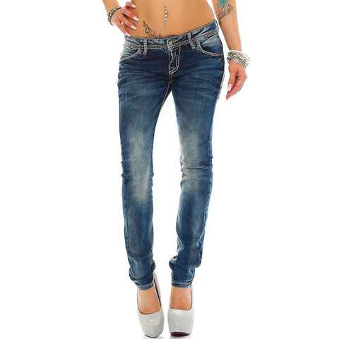 Cipo & Baxx Regular-fit-Jeans Damen Hose BA-WD240 Low Waist mit dicken Nähten