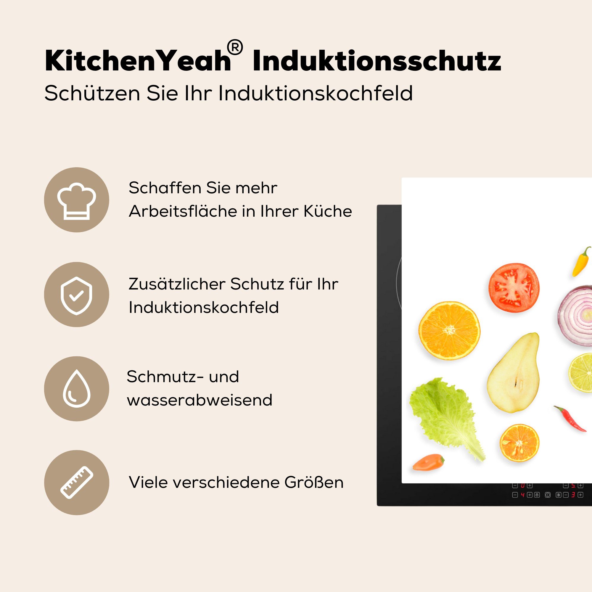 - MuchoWow Ceranfeldabdeckung küche, Apfel cm, die - (1 Induktionskochfeld Herdblende-/Abdeckplatte Schutz 81x52 Vinyl, für Kopfsalat Weiß, tlg),