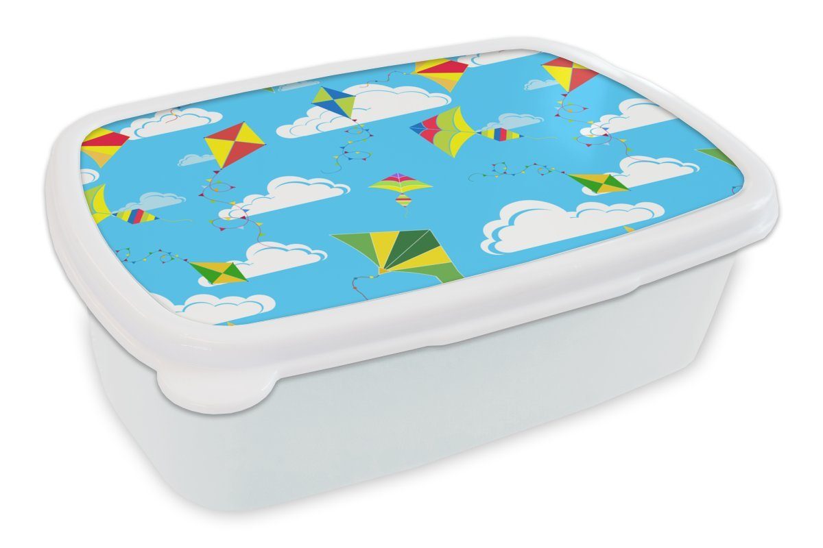 MuchoWow Lunchbox Drachen - Sommer - Muster, Kunststoff, (2-tlg), Brotbox für Kinder und Erwachsene, Brotdose, für Jungs und Mädchen weiß