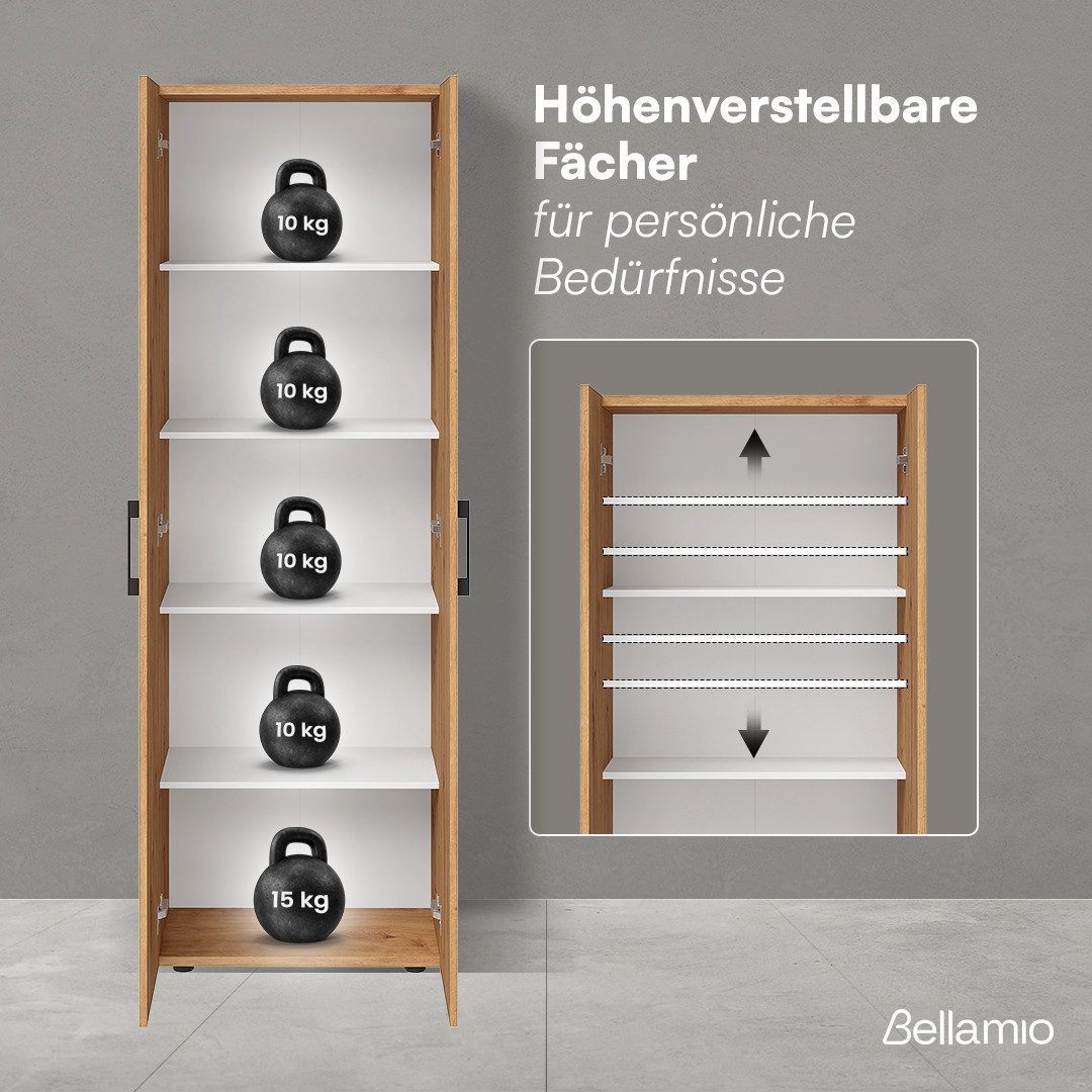 Bellamio Mehrzweckschrank Apol, Hochschrank aus Holz, Aufbewahrungsschrank (Eichenoptik) Aktenschrank mit 2 Türen & 5 Fächern, robust & kratzfest – Bild 4 von 5