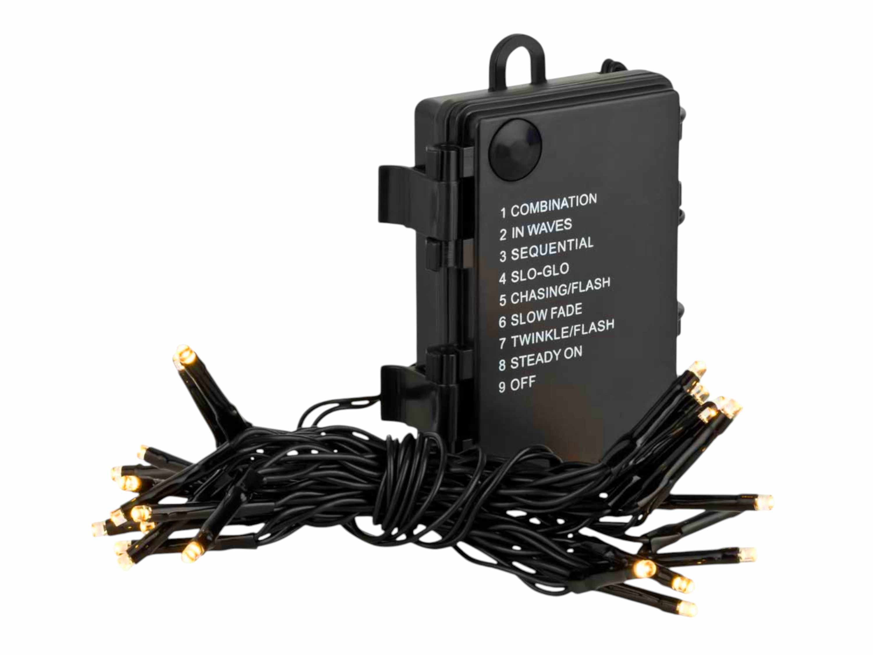 Linder Exclusiv GmbH LED-Lichterkette, Batterie 24 LED Kabel schwarz special warmweiß 1,7m 8 Modi Timer