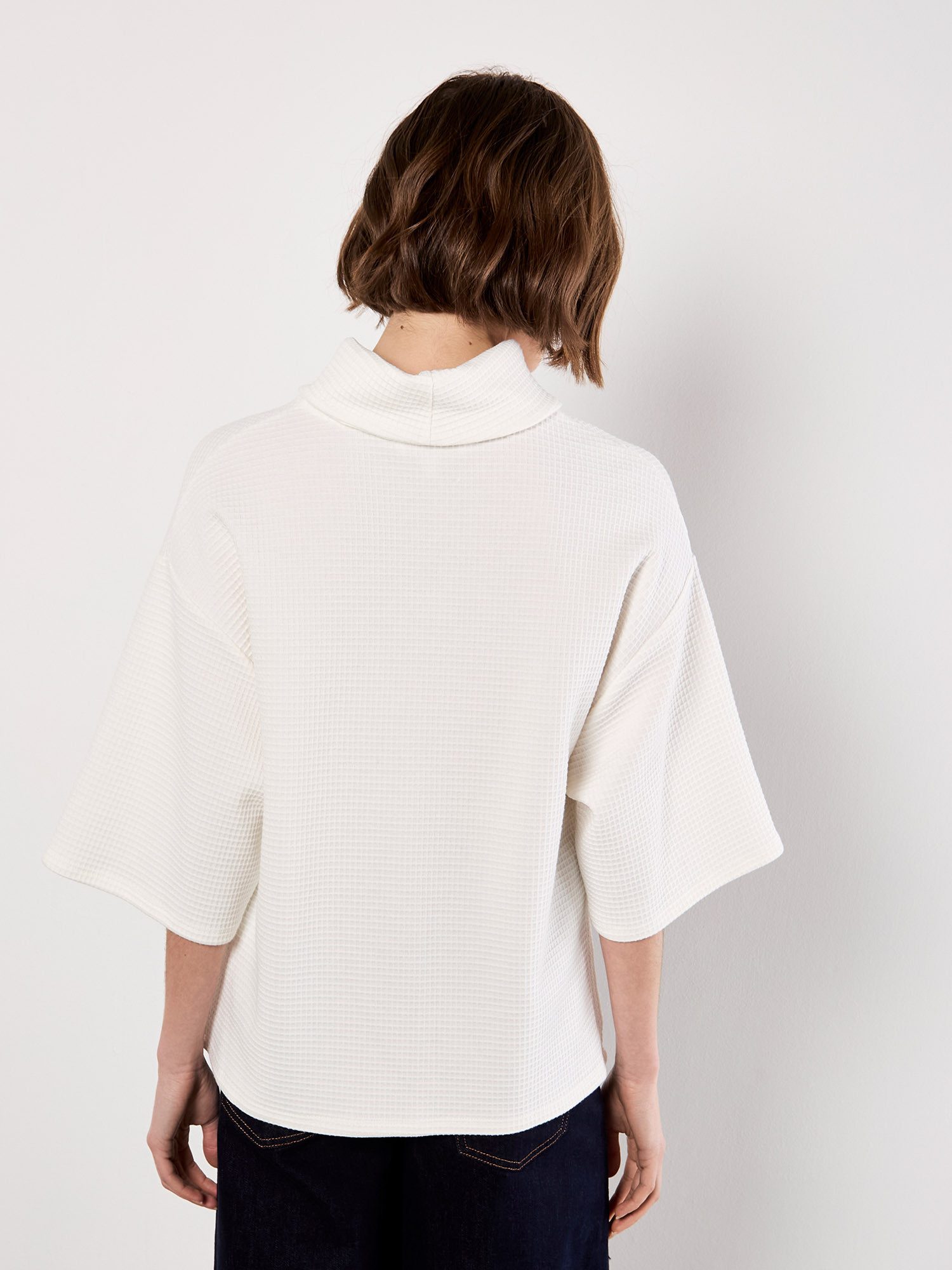 Apricot Rollkragenshirt Waffelstrick-T-Shirt mit Stehkragen