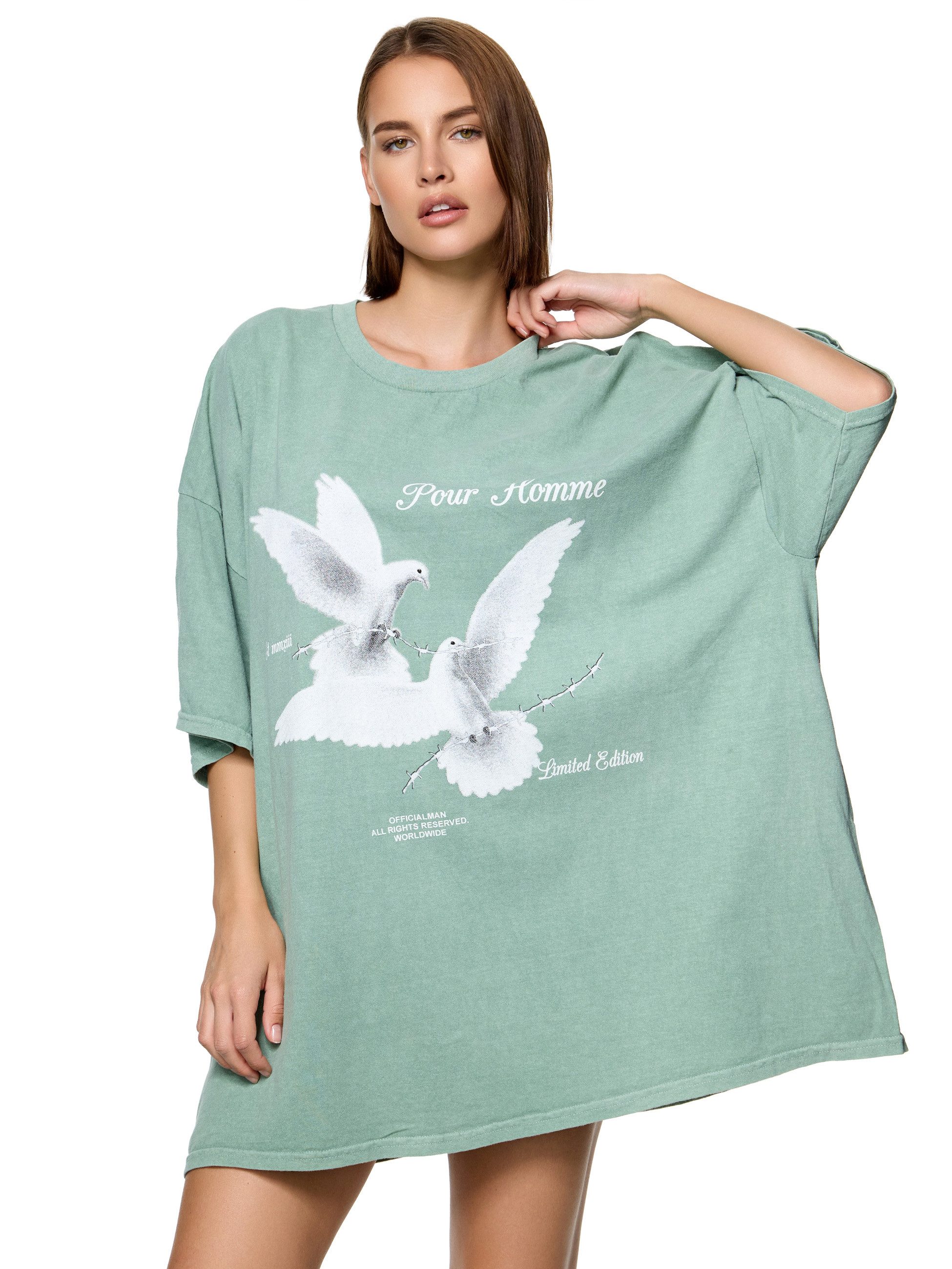 T-Shirt Worldclassca Oversized Print Weiße Tauben T-Shirt lang Tee