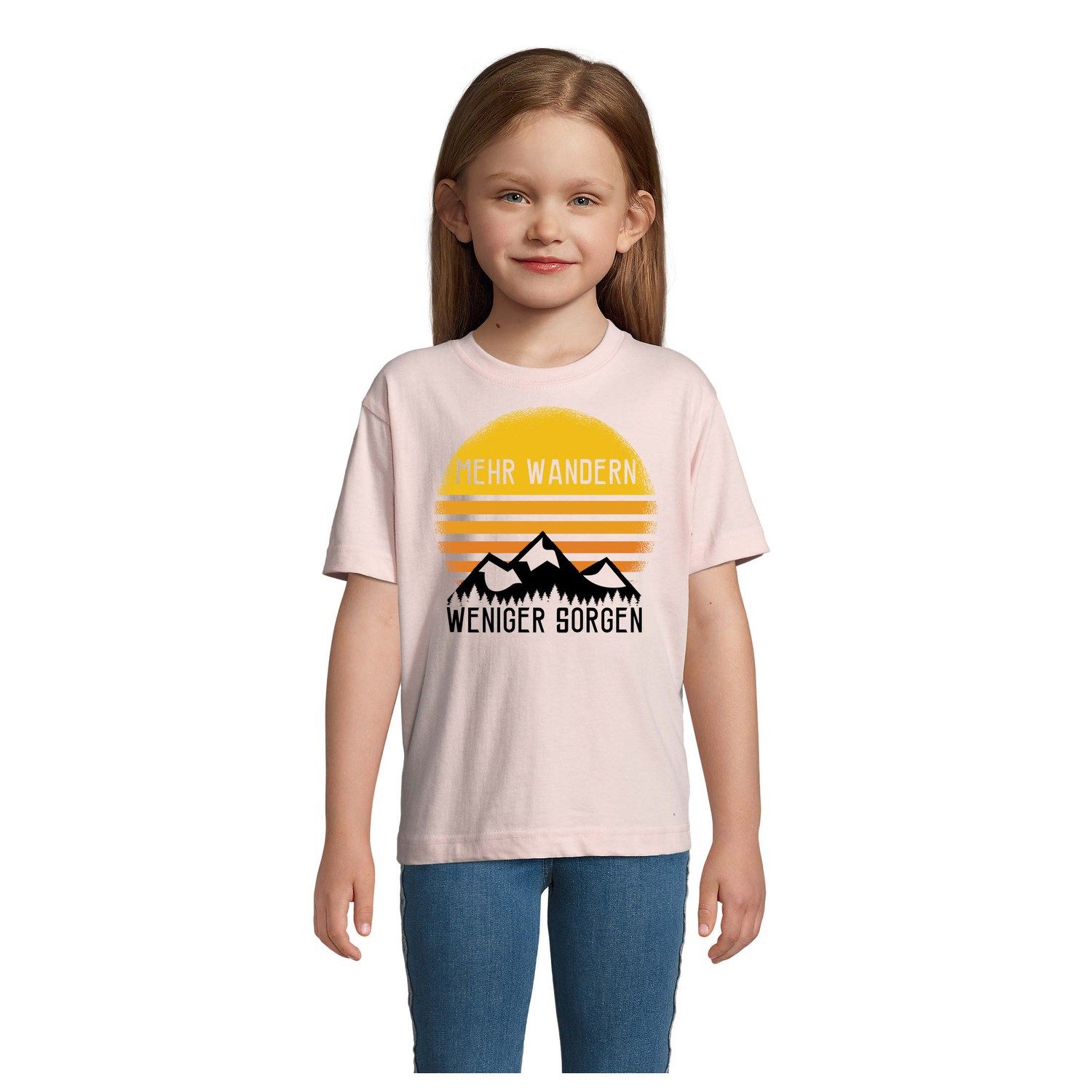 Blondie & Brownie T-Shirt Kinder Wander Shirt Mehr Wandern Weniger Sorgen Berge Outdoor Print (Einzelstück, Einzelartikel) Bergwandern Wanderlust Tee Kinder