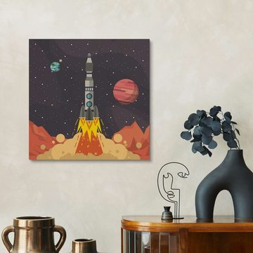 Posterlounge Holzbild Kidz Collection, Raketenstart aus dem Weltall, Kinderzimmer Illustration