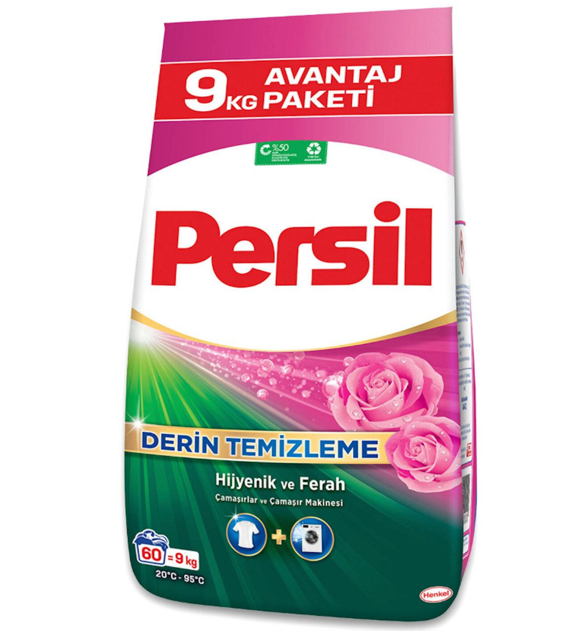 KomfortHome Persil Deep Clean Waschpulver 9kg Rosenduft Weiß Fleckentfernung Vollwaschmittel (Großpackung Waschmittel Pulver Weißwäsche Langanhaltend Frisch XXL, [- 9 kg, für weiße Wäsche)