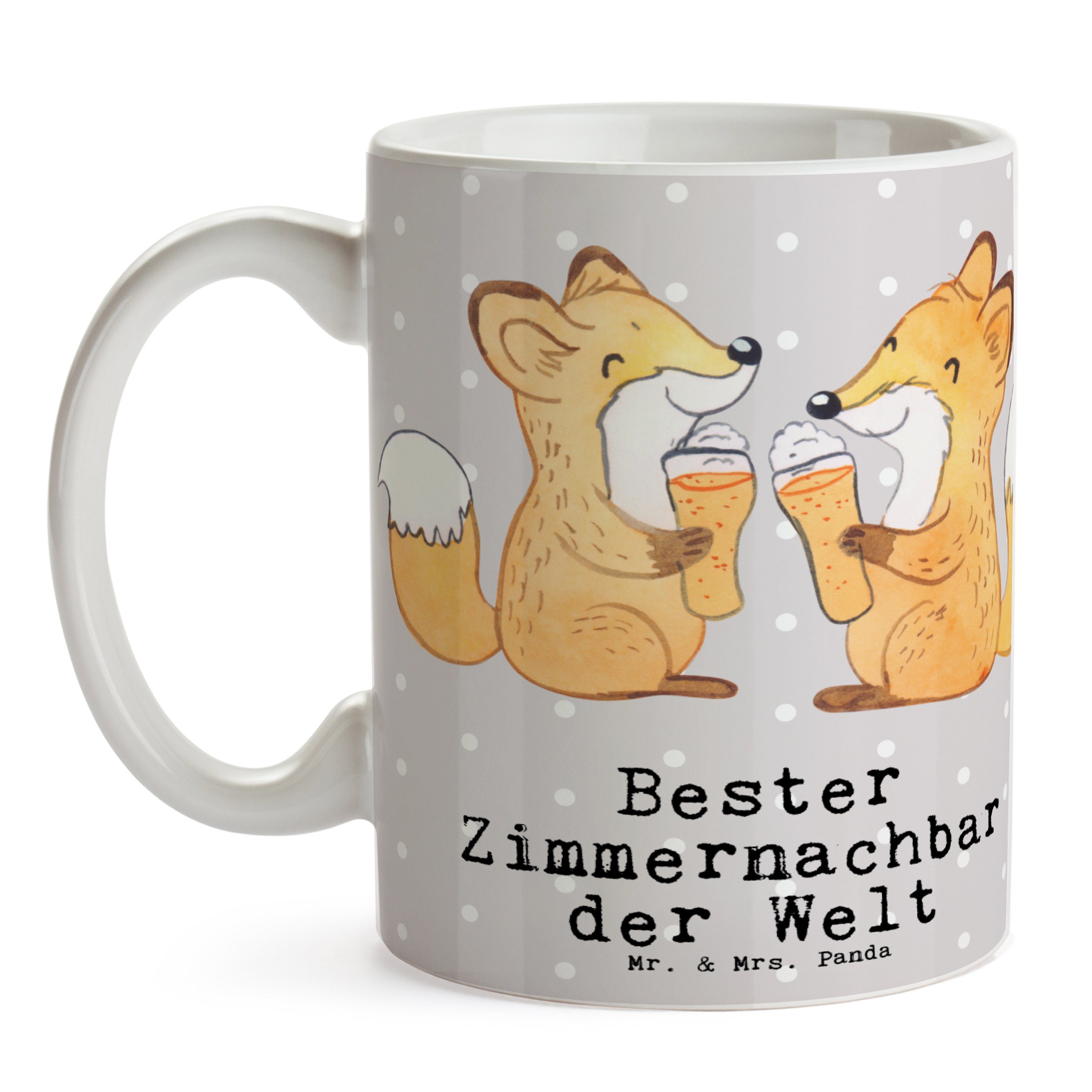 & - Mr. Panda Pastell - Fuchs Frühst, Welt Mrs. Zimmernachbar Bester Geschenk, der Keramik Tasse Grau