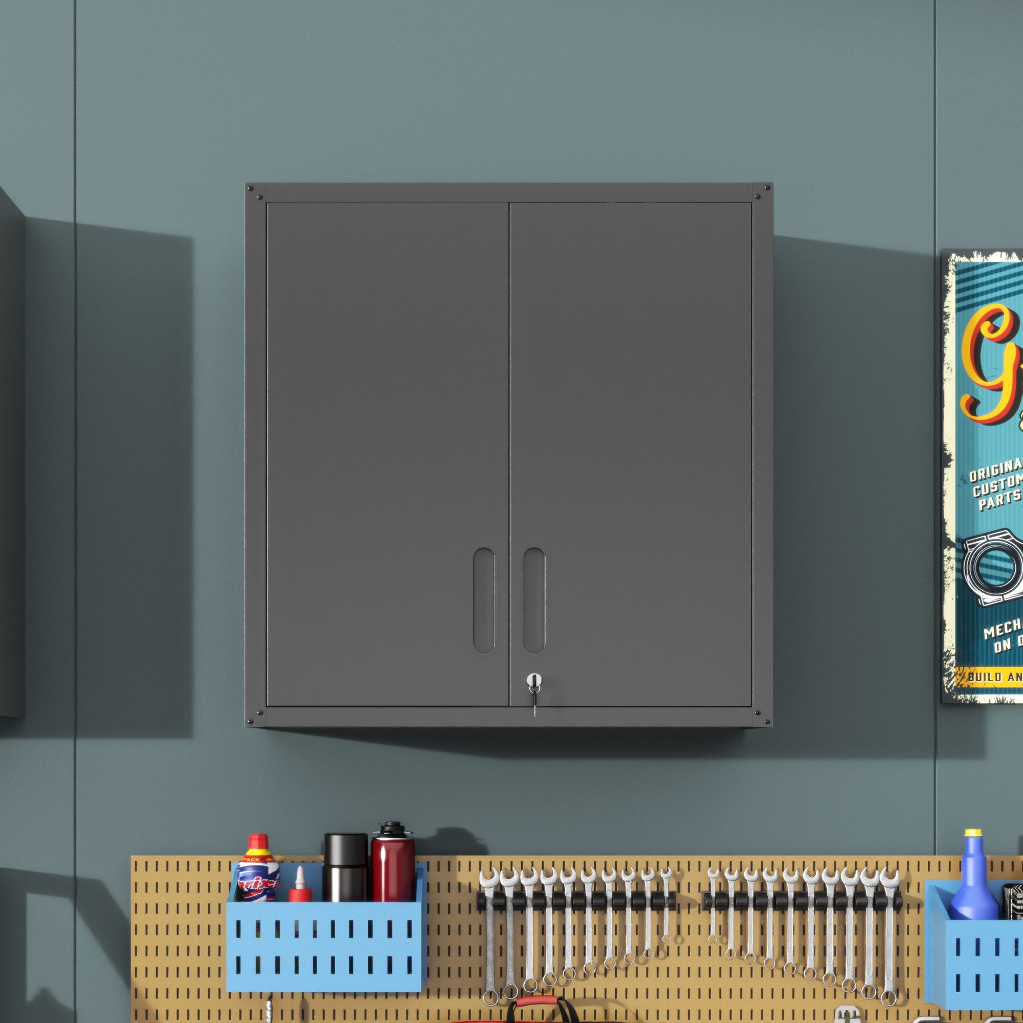 BBWL Hängeschrank 77cm verschließbar Stahl Aufbewahrungsschrank Wandmontage Büro modern Metall Wandschrank Garage Werkstatt Holzfrei formaldehydfrei robust