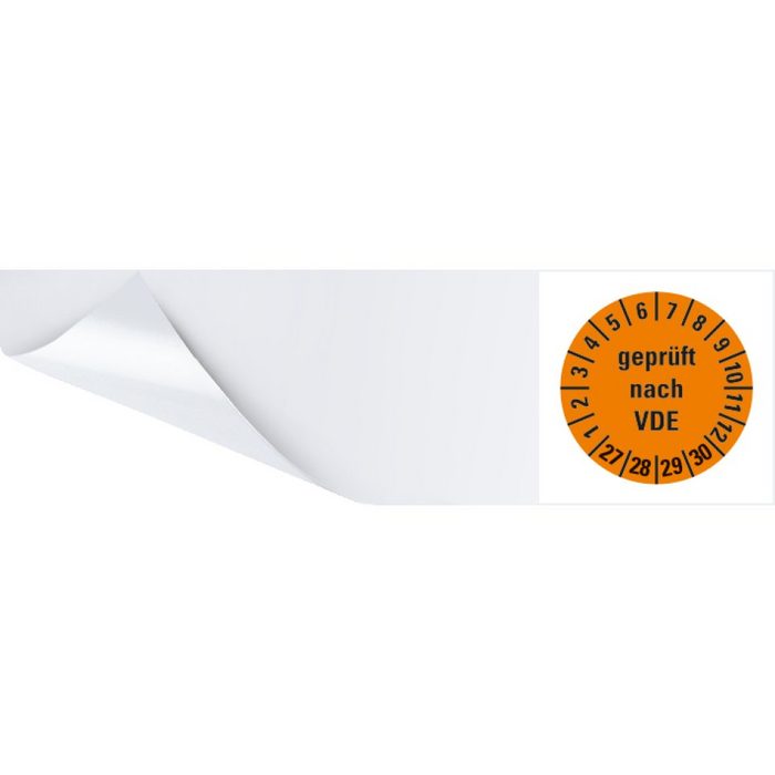 Dreifke Hinweisschild Dreifke® Kabelprüfplakette geprüft nach VDE 27-30 orange Folie selbstkl. 57x25mm 6/BOG