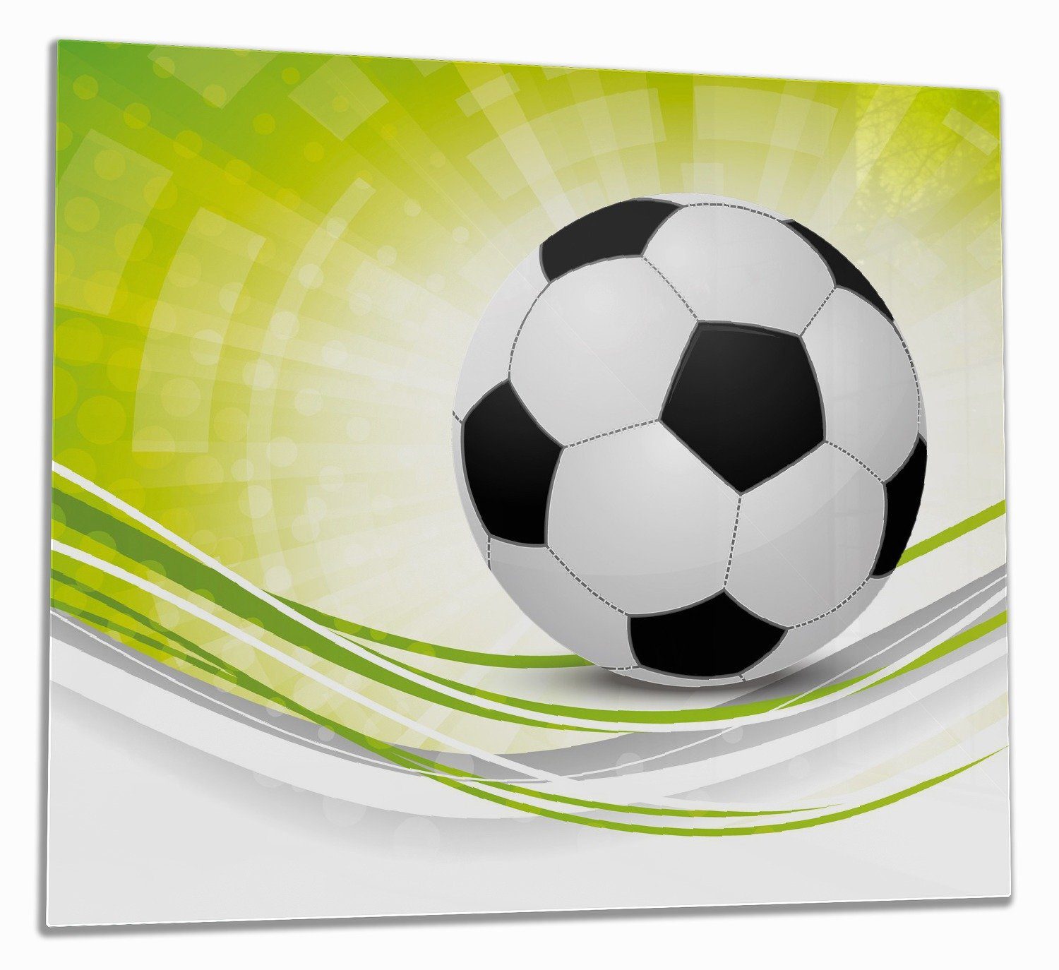 Wallario Herd-Abdeckplatte Fußball - grün weiße Wellen Muster, ESG-Sicherheitsglas, (Glasplatte, 1 tlg., inkl. 5mm Noppen), verschiedene Größen