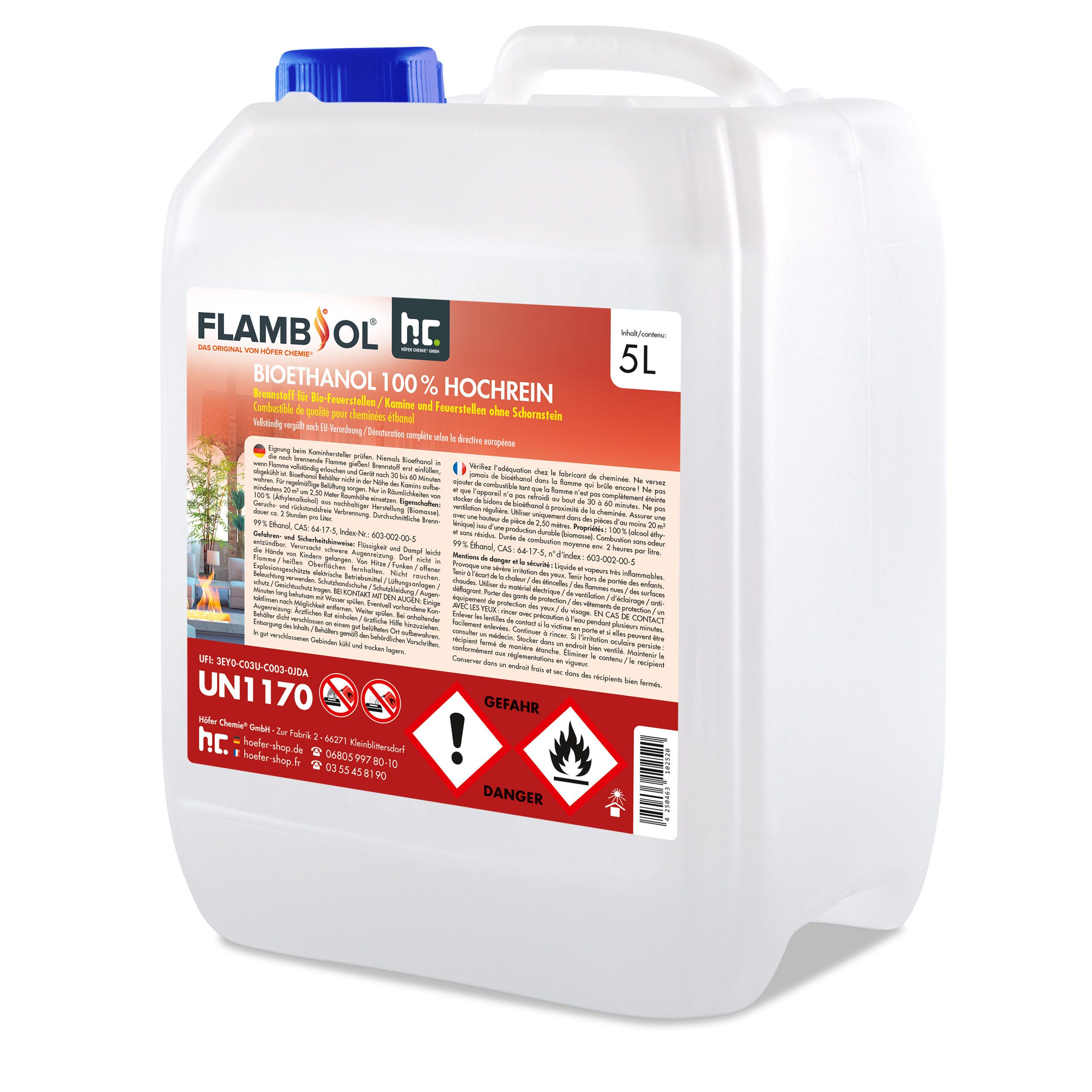 FLAMBIOL Bioethanol 5 L FLAMBIOL® Bioethanol 100 % Hochrein, 5 kg