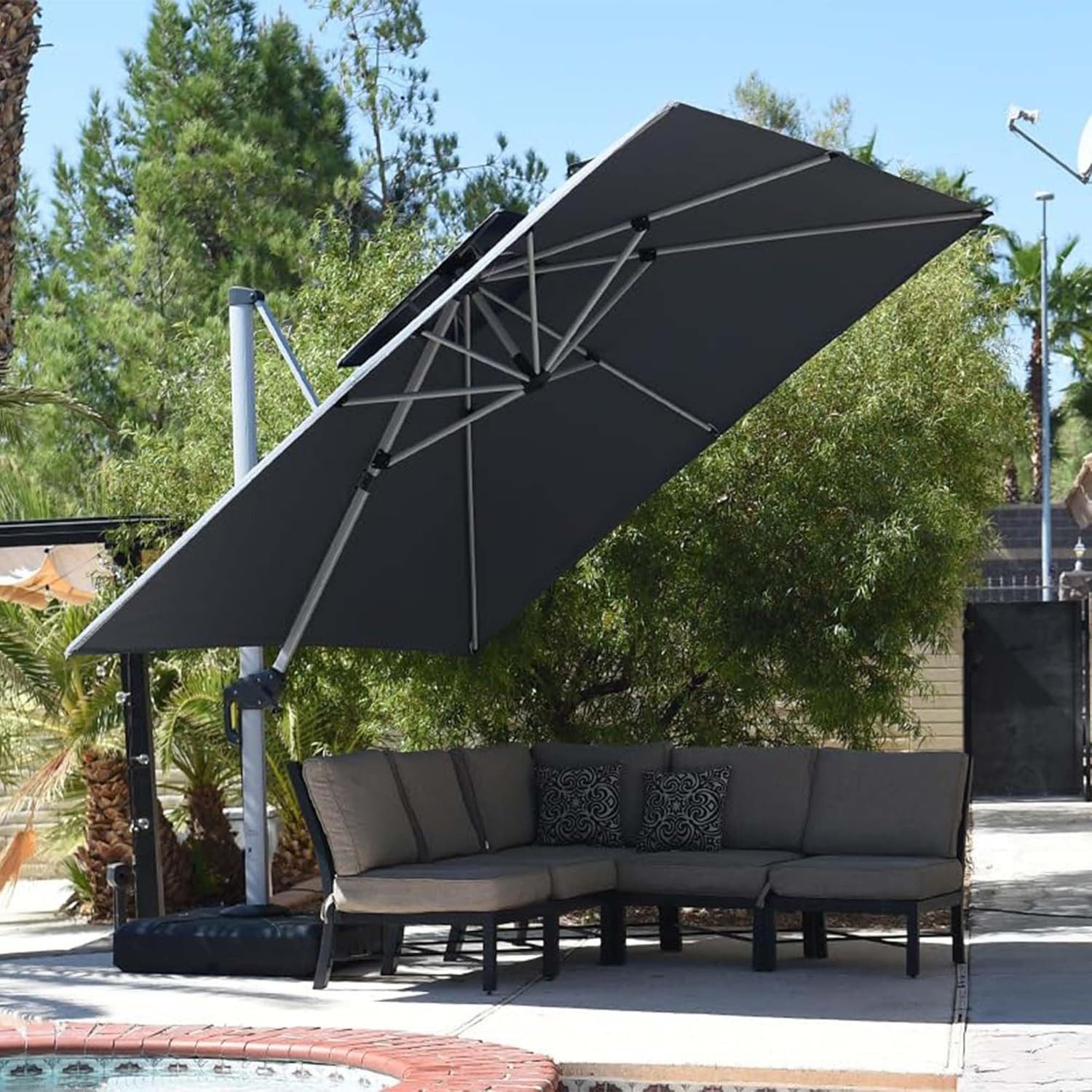 PURPLE LEAF Sonnenschirm Quadratischer Außenbereich Alu Ampelschirm, Gartenschirm, LxB: 330,00x330,00 cm, 360°Rotation, Sonnenschutz UV50+, Für Balkone, Gärten und Terrassen