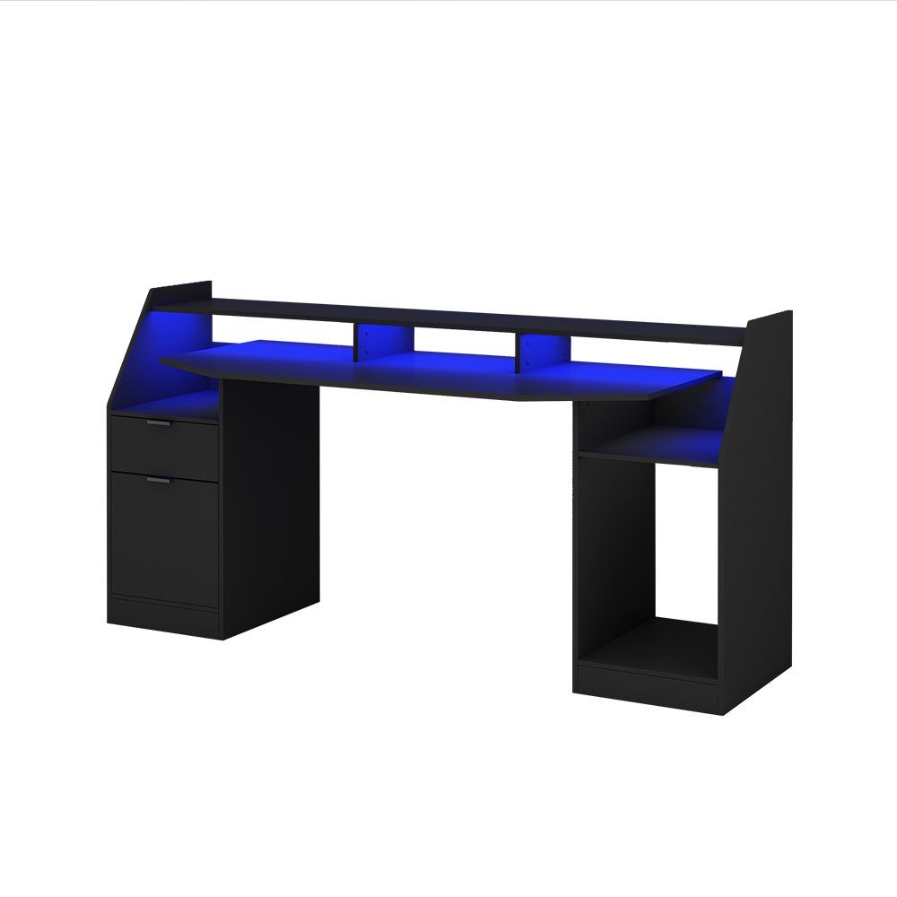 Vicco Computertisch Sonic, Schwarz, 179.8 x 65.5 cm mit LED-Beleuchtung, mit LED