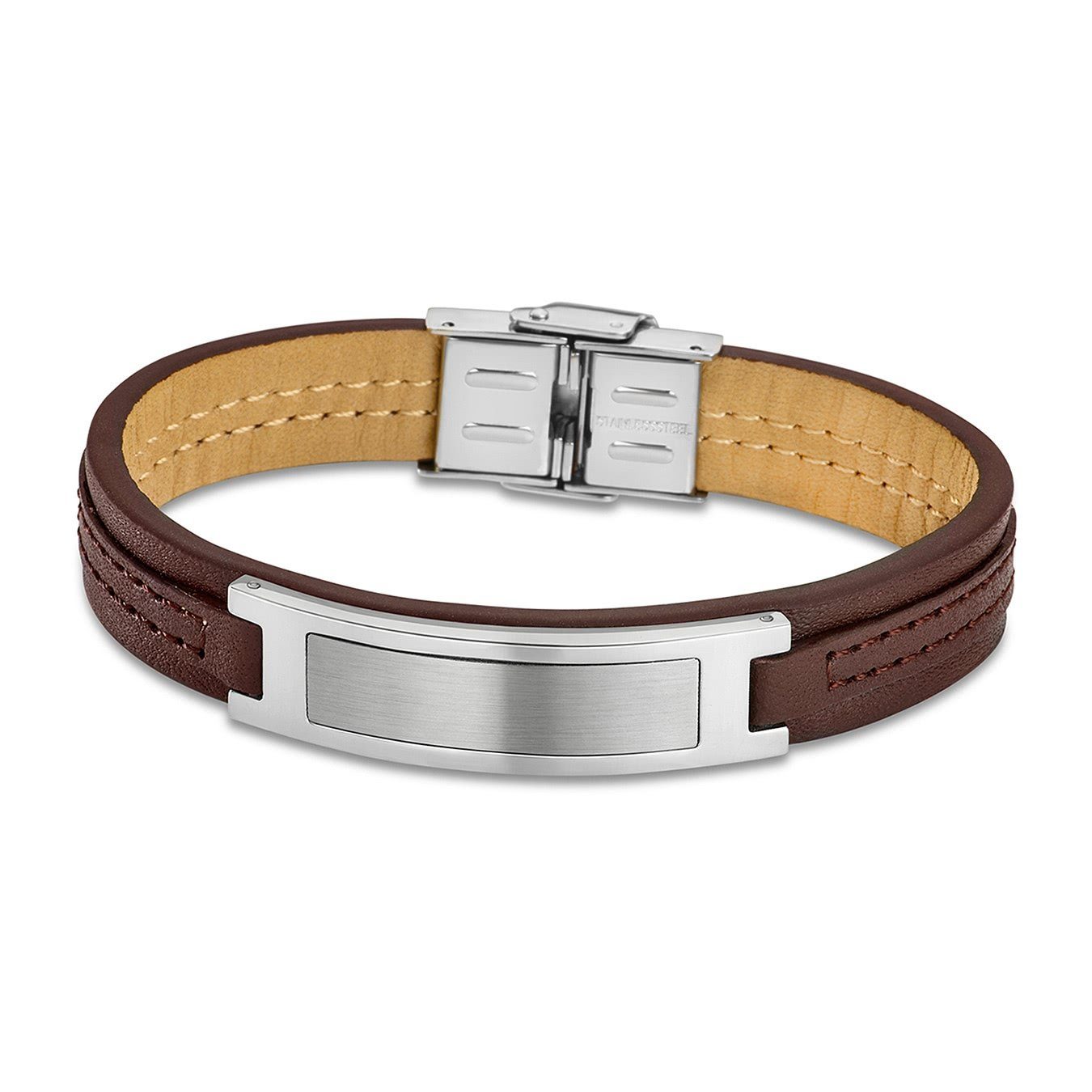 Lotus Style Armband Lotus Style Armband silber braun (Armband), für Herren aus Edelstahl (Stainless Steel), Echtleder