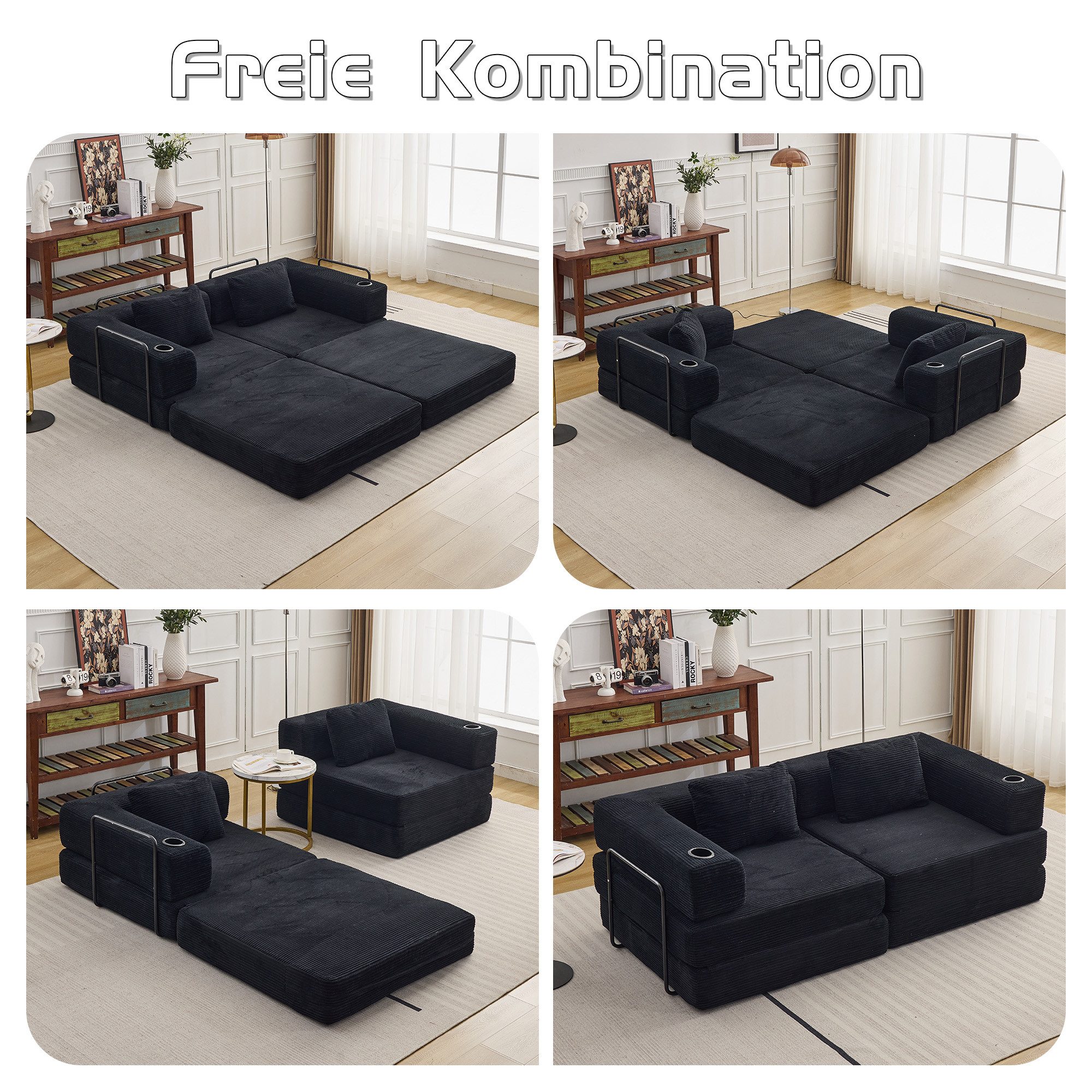 Leawin Sofa Modulares Schlafsofa aus Chenille mit Bettfunktion-Sofas Wohnzimmer, Flexibles Sofa & Bett für Wohnzimmer, Wohnung oder Gästezimmer