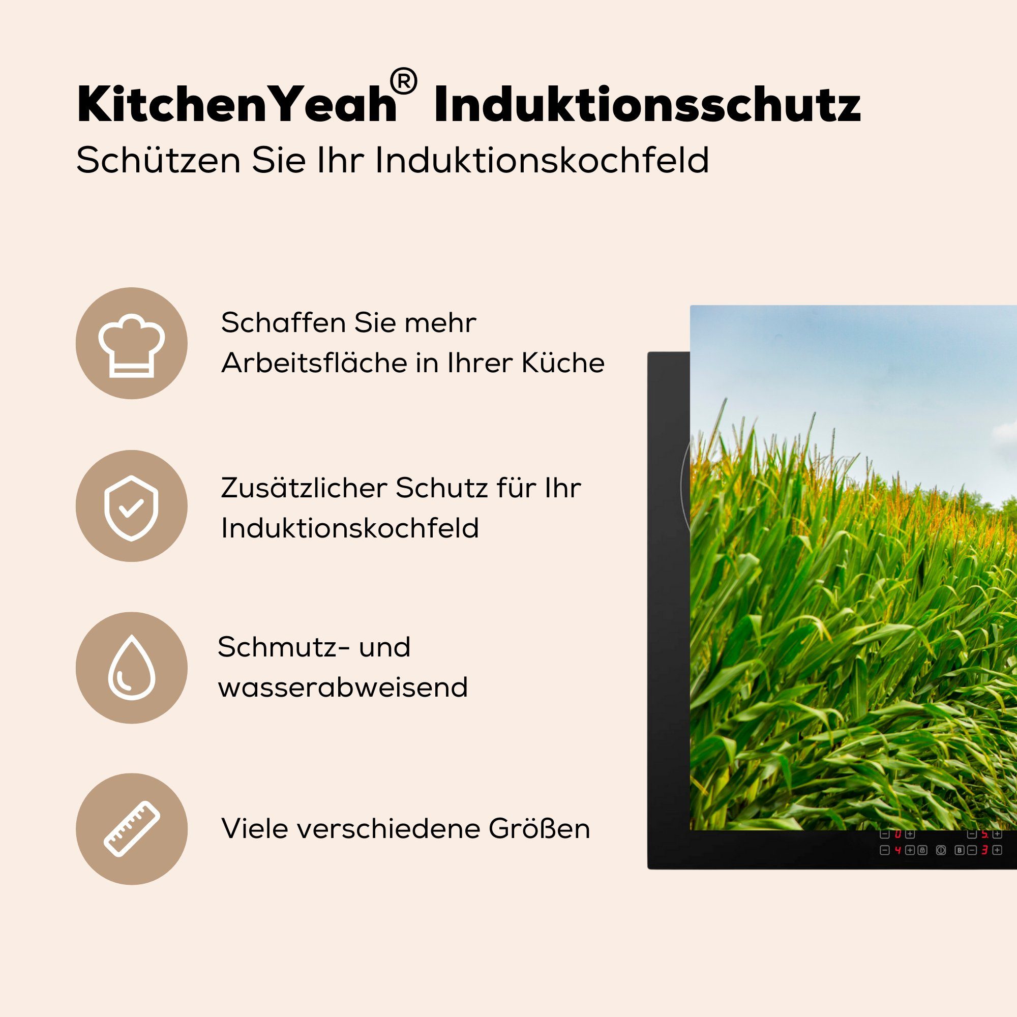 Ceranfeldabdeckung - Vinyl, Induktionskochfeld (1 Herdblende-/Abdeckplatte Dinkel Luft, die Schutz Getreide tlg), für MuchoWow - cm, küche, 81x52
