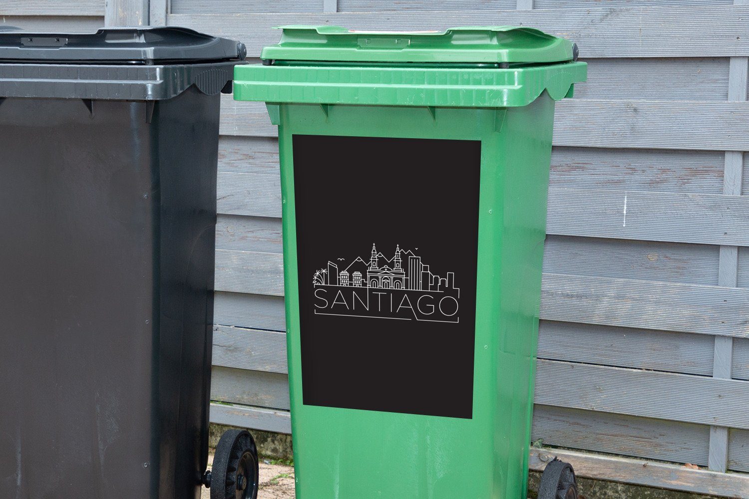 weiß Skyline schwarz Wandsticker "Santiago" MuchoWow Container, Sticker, auf Mülleimer-aufkleber, Abfalbehälter Mülltonne, St), (1