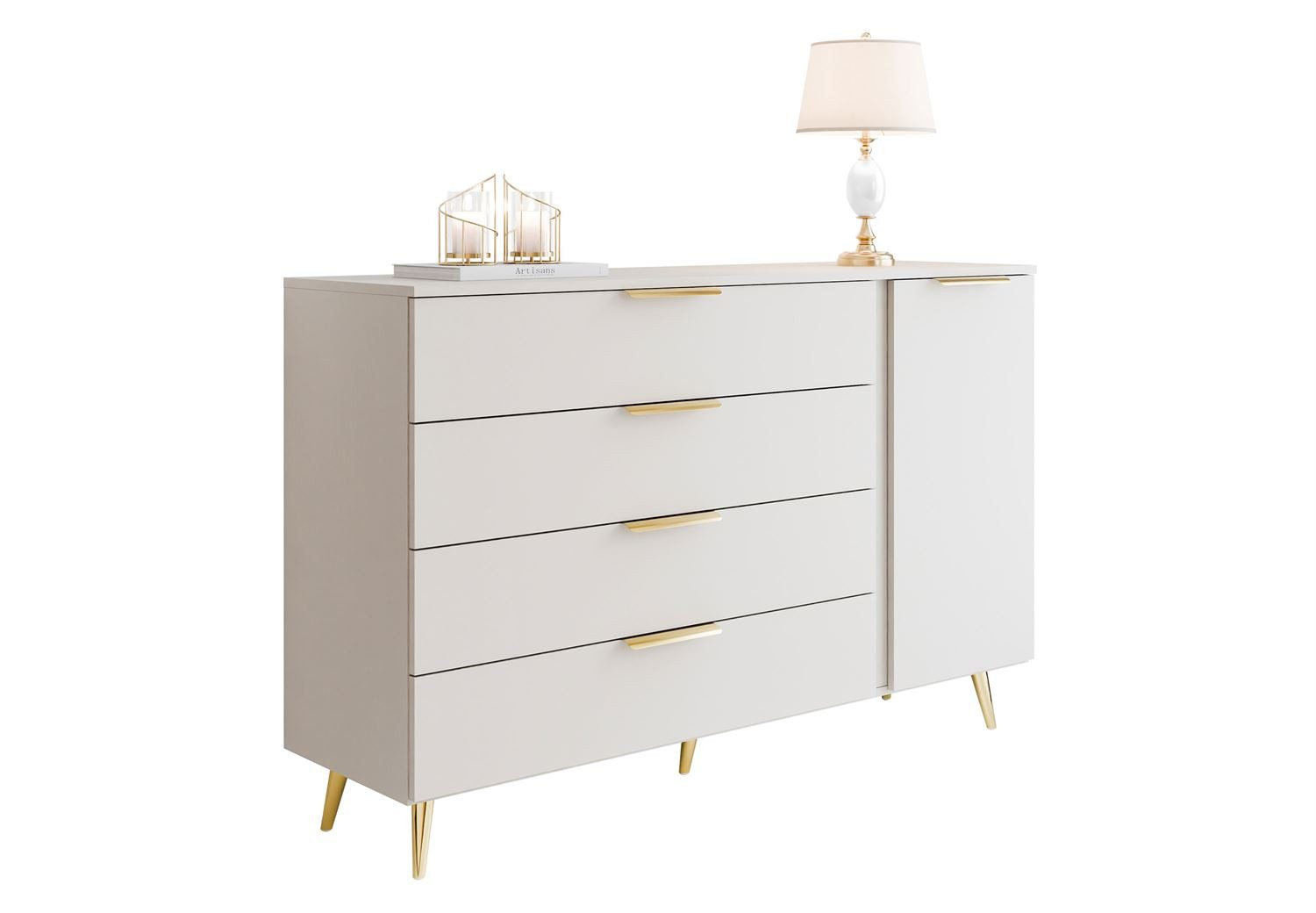 Lookway Kommode LINA KASCHMIR 1D4S mit LED Beleuchtung auf hohen Füßen