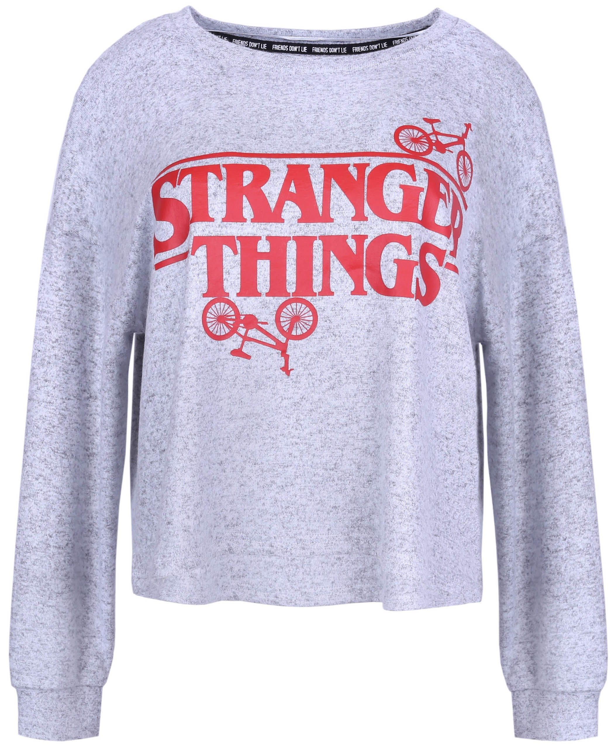 Langarmbluse Grauer Pullover aus Mischstoff STRANGER THINGS XL
