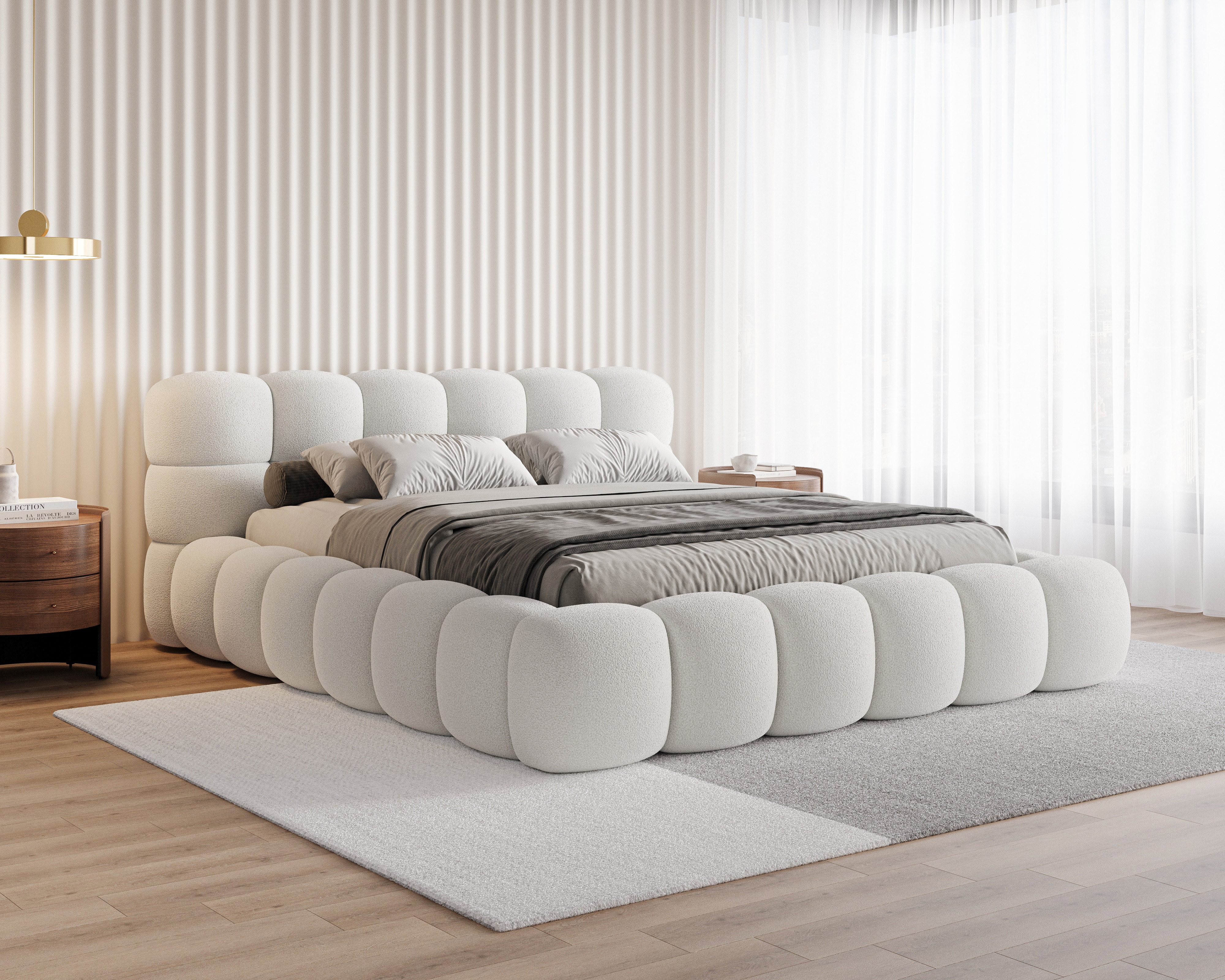 Chilly Möbel Polsterbett Stone Weiß Bouclé günstig online kaufen