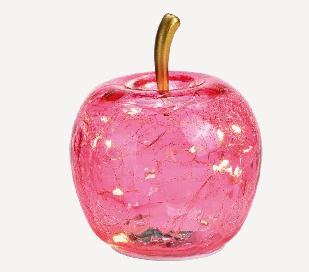 Seyila Home Dekofigur Dekorative Glas Apfel Leuchte mit LED, Crackle-Effekt, Goldener Stiel