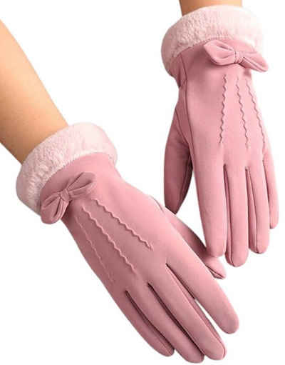 Lycille Abendhandschuhe elegante und warme Handschuhe mit Kunstfell in ROSA für Frauen (1 Paar Handschuhe) atmungsaktiv, Touchscreen geeignet