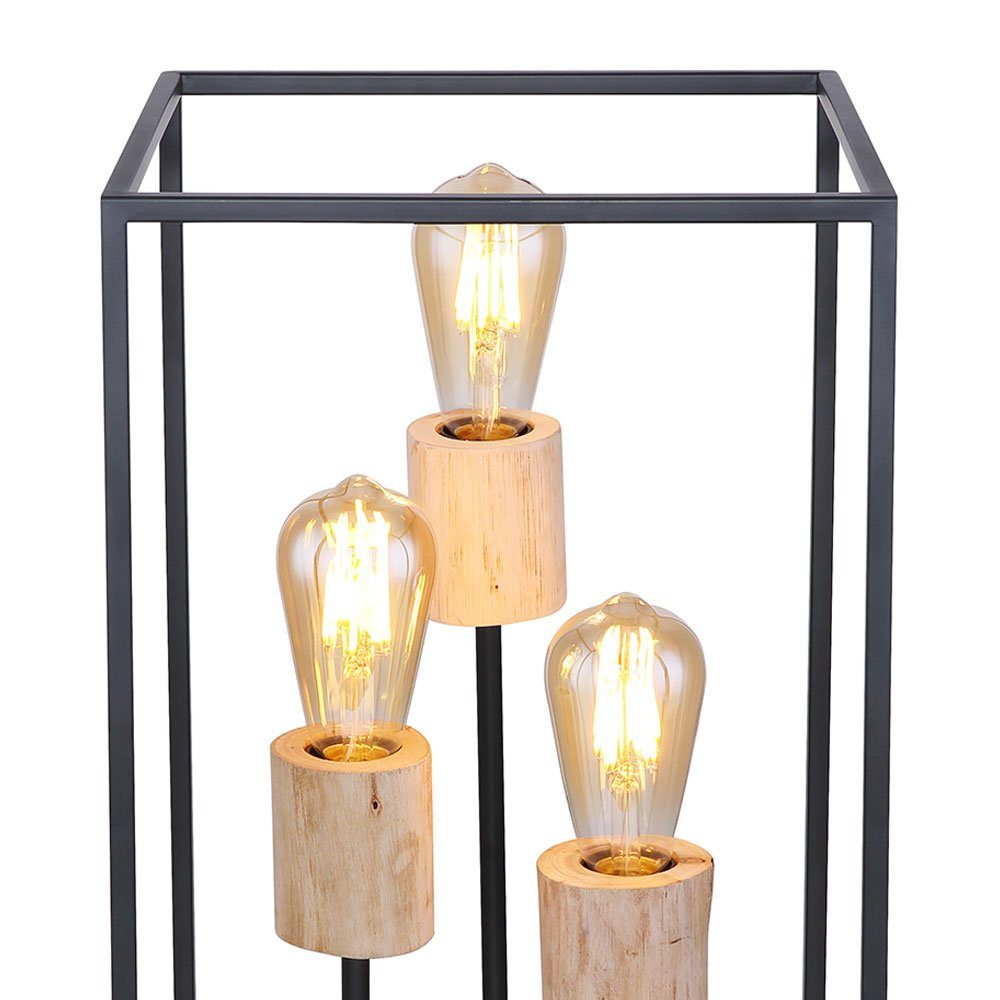 nicht Tischleuchte, LED Tischleuchte Holzdekor Metallrahmen schwarz inklusive, Leuchtmittel quadratisch, natur etc-shop mit