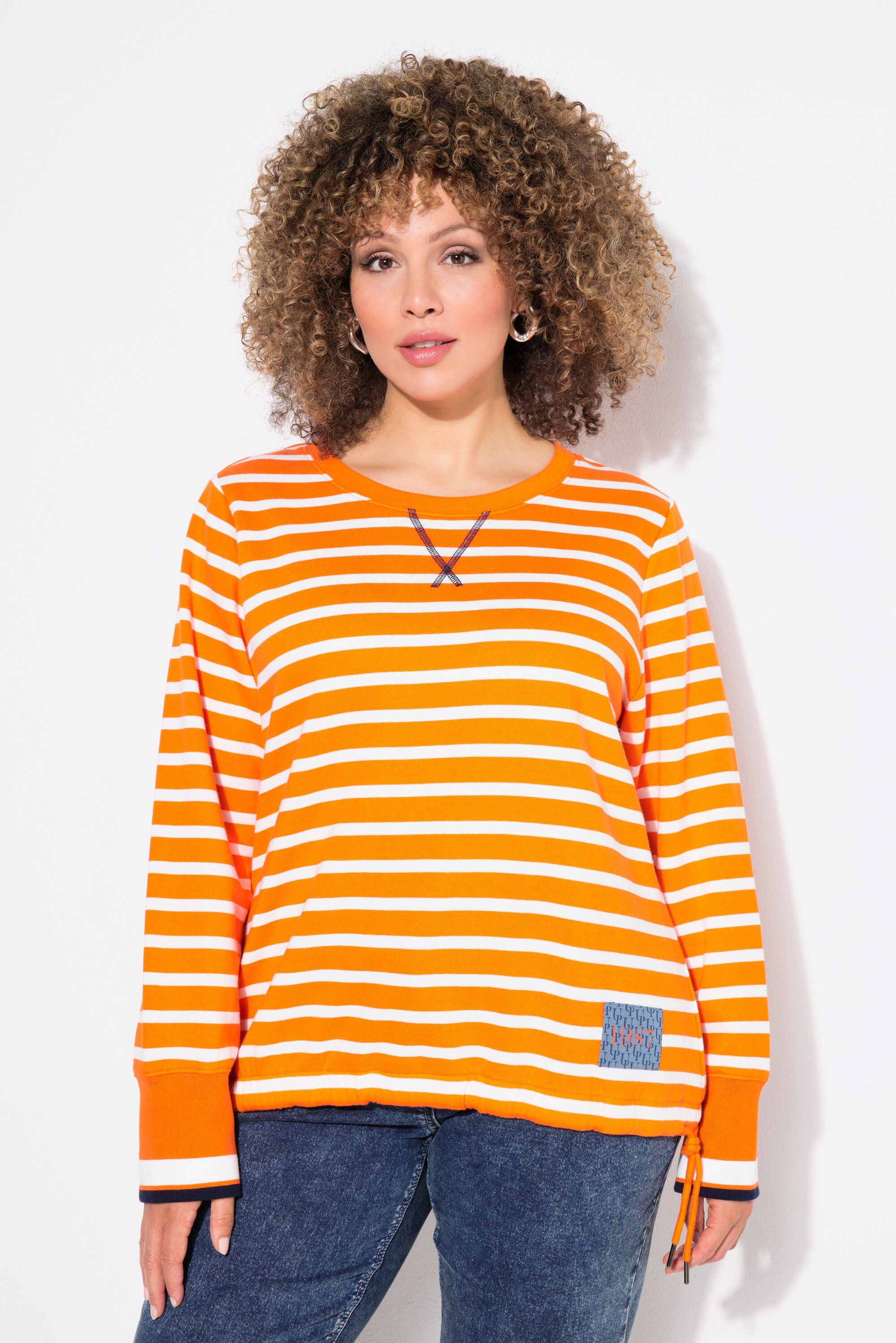 Ulla Popken Sweatshirt Sweatshirt Ringel Tunnelzug günstig online kaufen