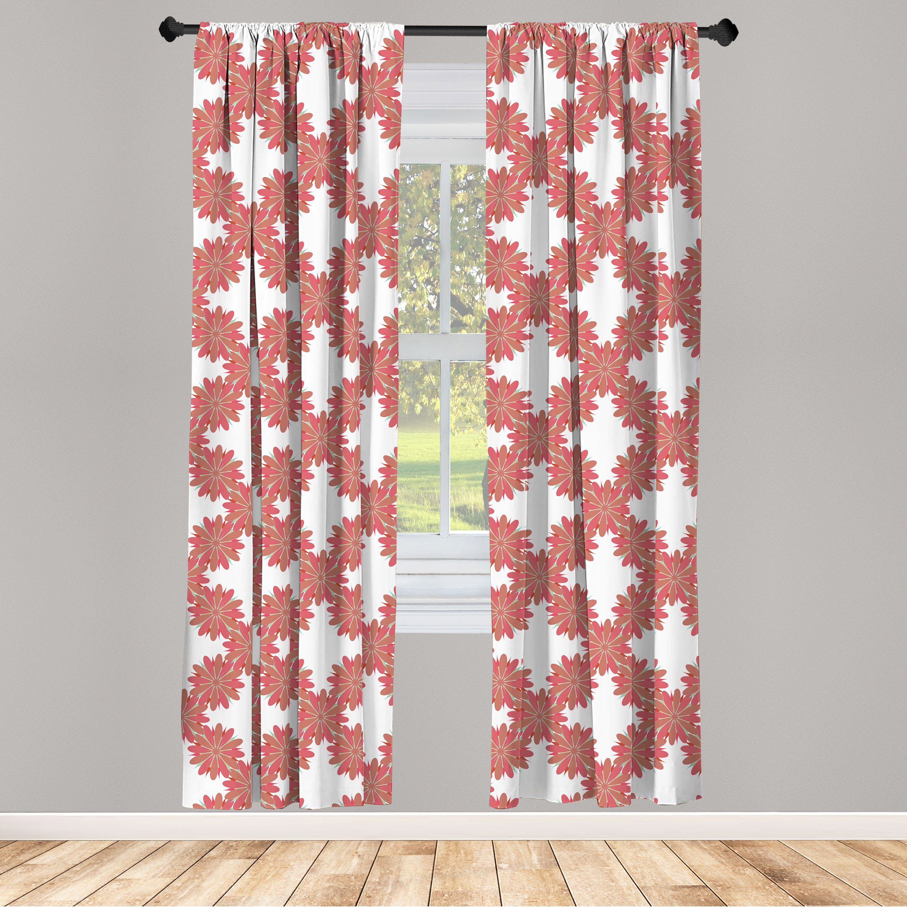 Gardine Vorhang für Wohnzimmer Schlafzimmer Dekor, Abakuhaus, Microfaser, Blumen Frühlings-Natur-Elemente