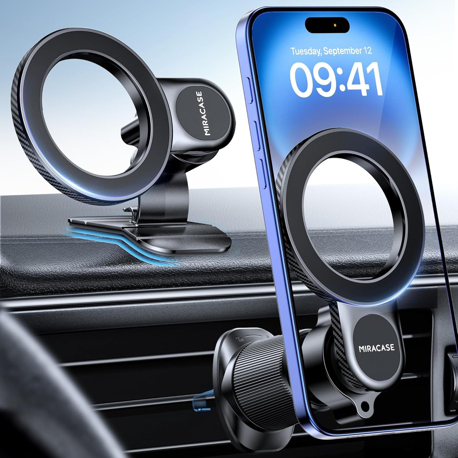Miracase Handy-Halterung für Lüftung – 360° drehbare KFZ-Halterung mit Doppelhaken, (bis 7 Zoll, Lüftungsclip-Halterung, für iPhone Galaxy Smartphone Navi)
