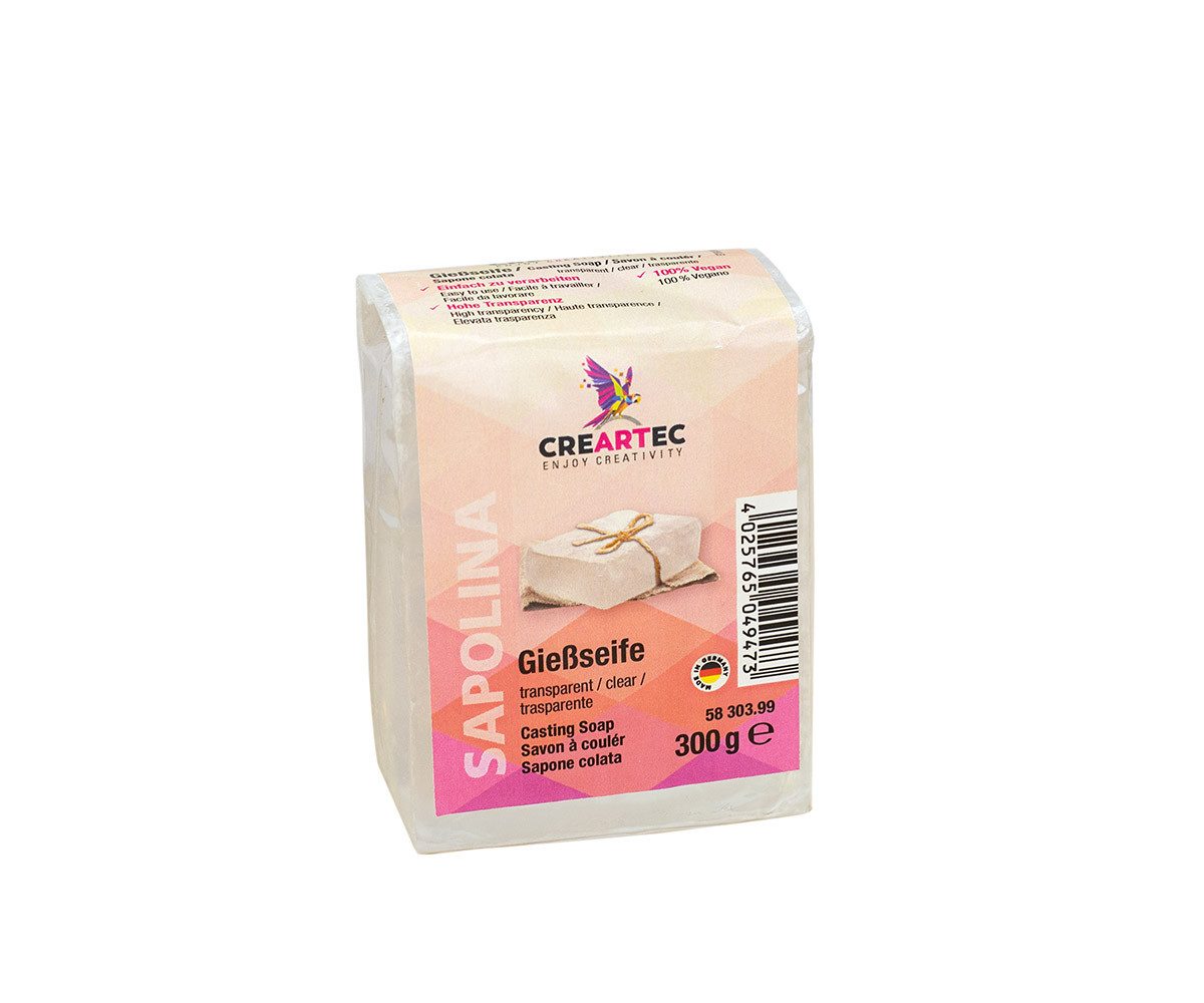 CREARTEC Rohseife transparente Gießseife - 300g - für kreativen Bastelspaß - Mischbar, für Duft, Farben, Öle und mehr - für den Körper - Made in Germany