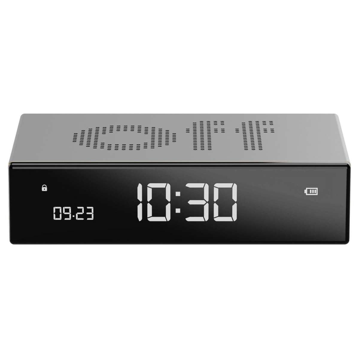 Lexon Quarzwecker LR152A Digitalwecker Flip Premium Silberfarben