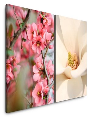 Sinus Art Leinwandbild 2 Bilder je 60x90cm Kirschblüten Japan weiße Tulpe Frühling Kirschzweig Sakura Makrofotografie