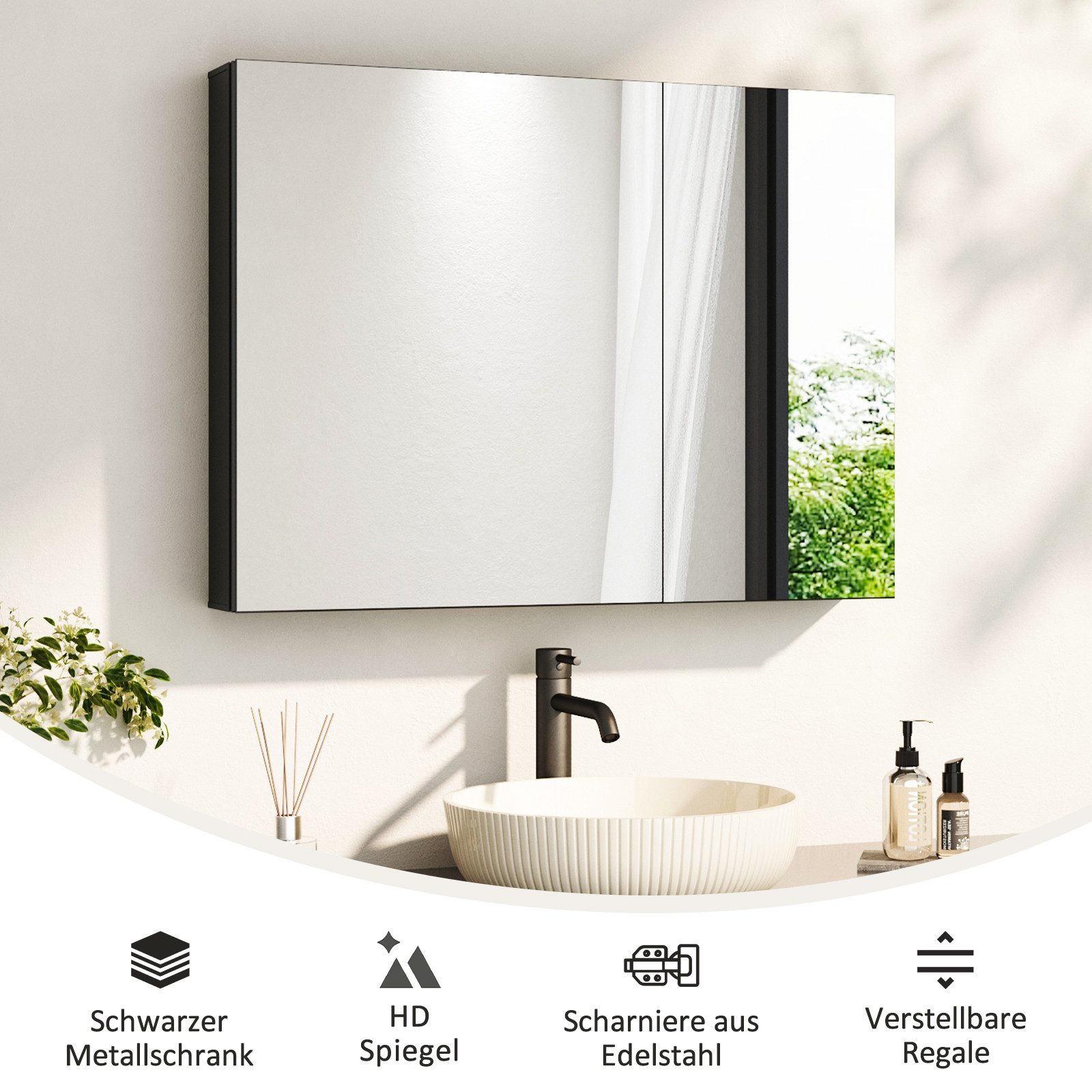 KreaGo Spiegelschrank Schwarz Badezimmerspiegelschrank Aluminium 2 türig (B günstig online kaufen