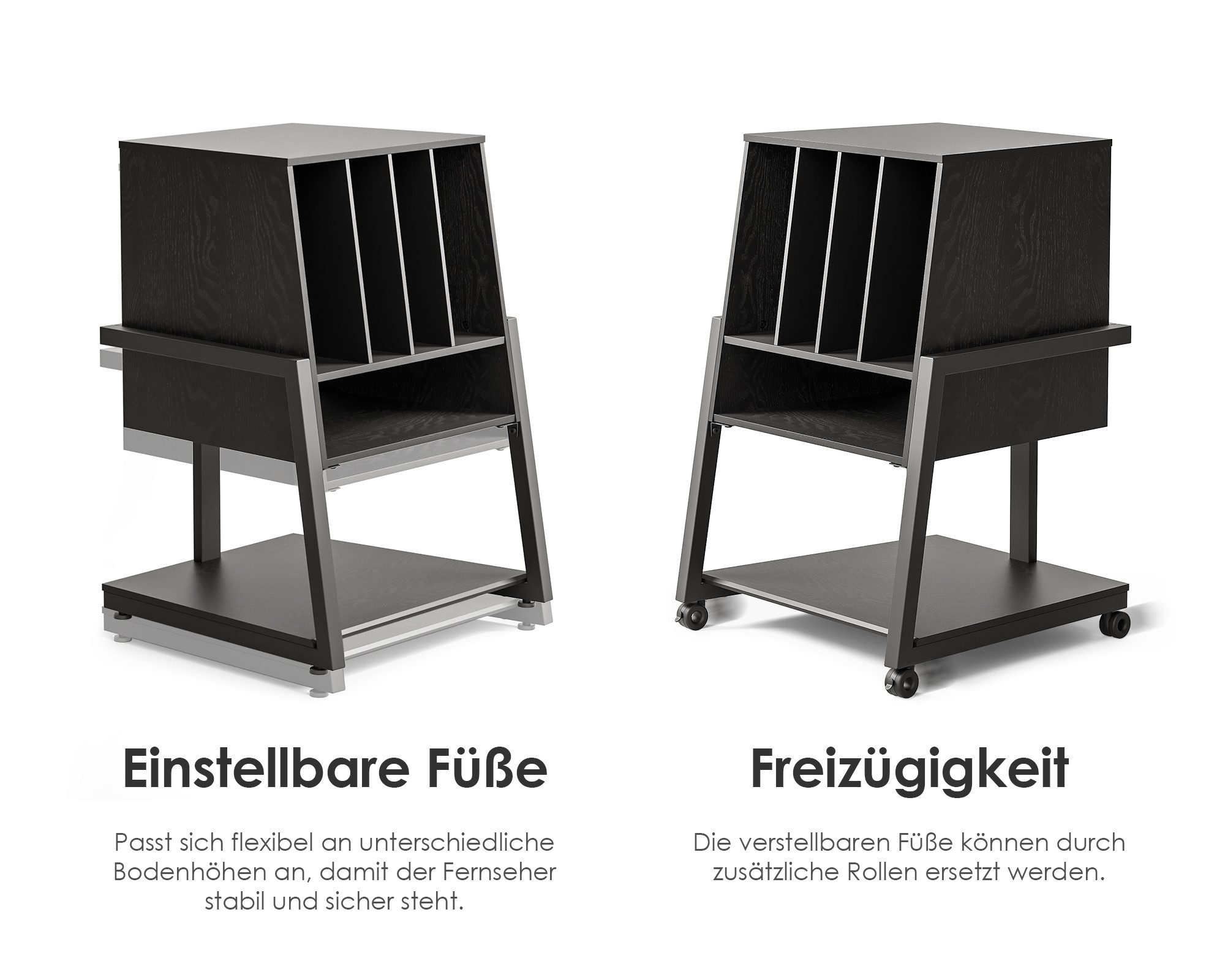 FITUEYES TV-Regal HIFI Rack mit 5 Fächern, 78 cm hoch, Stauraum für 120 Schallplatten, rutschfeste Füße, für Rollen nachrüstbar – Bild 5 von 5