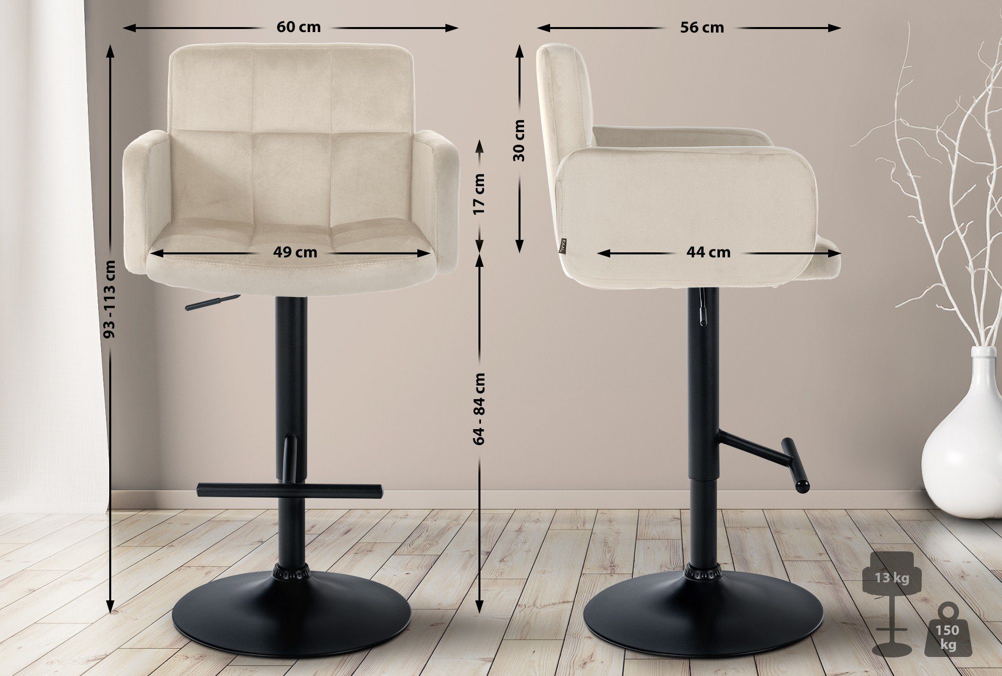 CLP Barhocker Los Angeles Samt, höhenverstellbar und drehbar günstig online kaufen