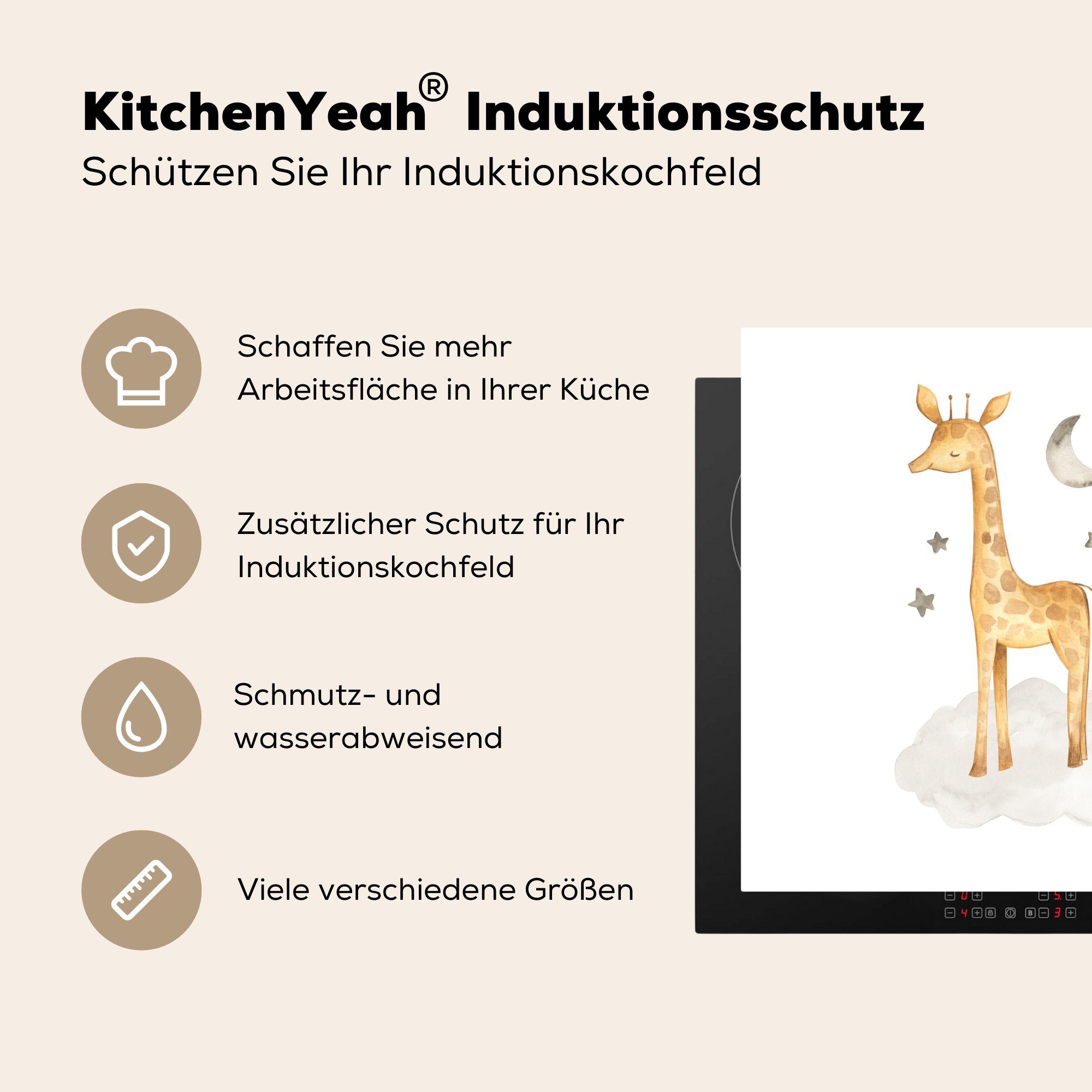 Vinyl, tlg), Dschungel - MuchoWow Wolke, Herdblende-/Abdeckplatte - küche 78x78 Ceranfeldabdeckung, cm, (1 für Arbeitsplatte Giraffe