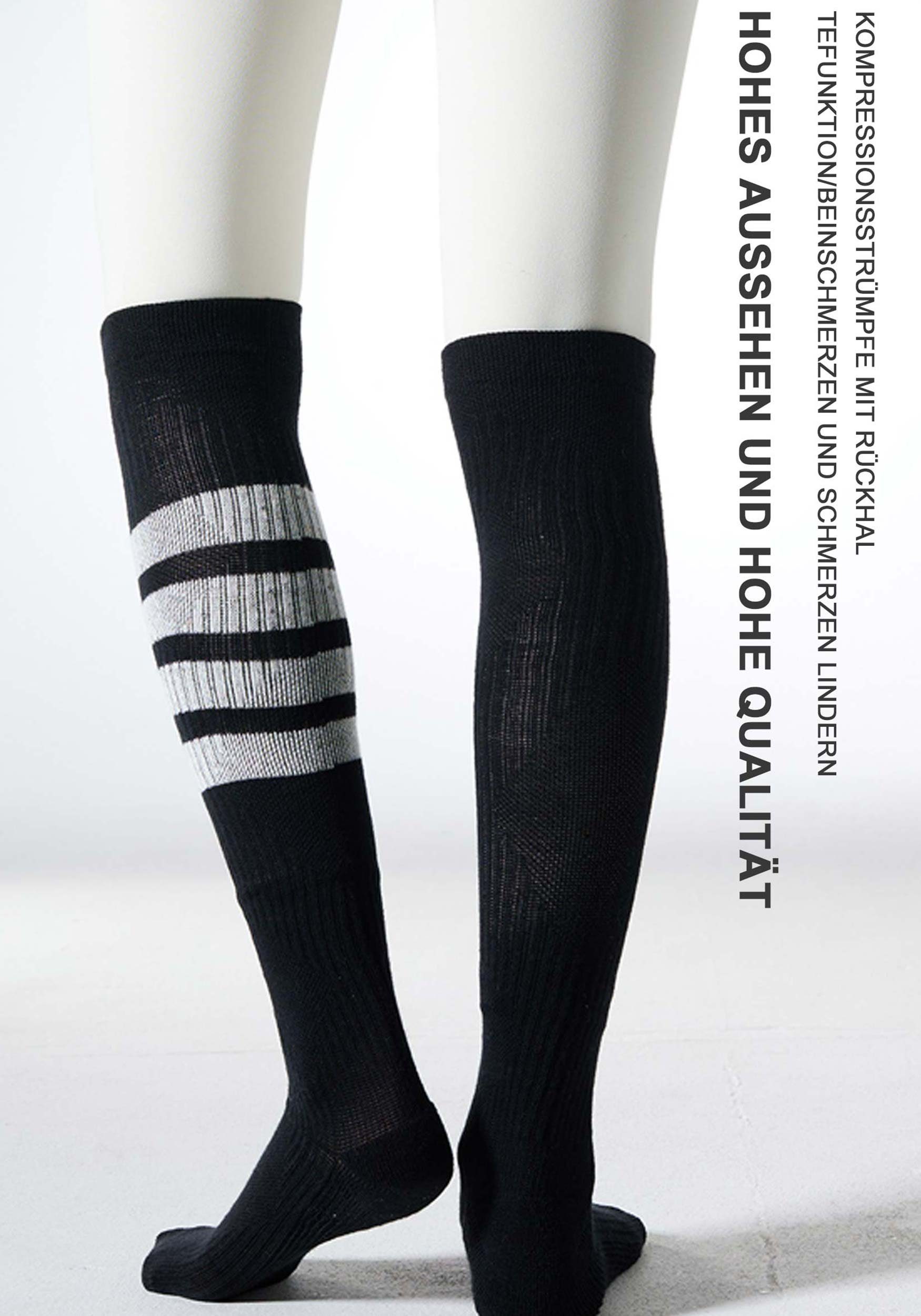 Kniestrümpfe Schwarz College Socken gute Strümpfe Kniestrümpfe Elastizität,Starke Streifenmusterdesign,sehr 2er-Pack Damen Ladies MAGICSHE