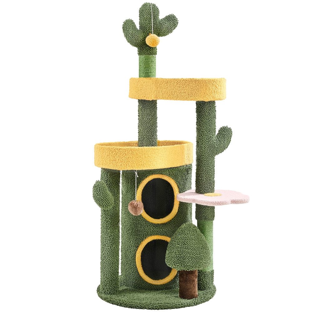 Yaheetech Kratzbaum 123 cm (H), Katzenbaum in Kaktus-Form, 2-schichtigen Katzenhöhle, Spielball