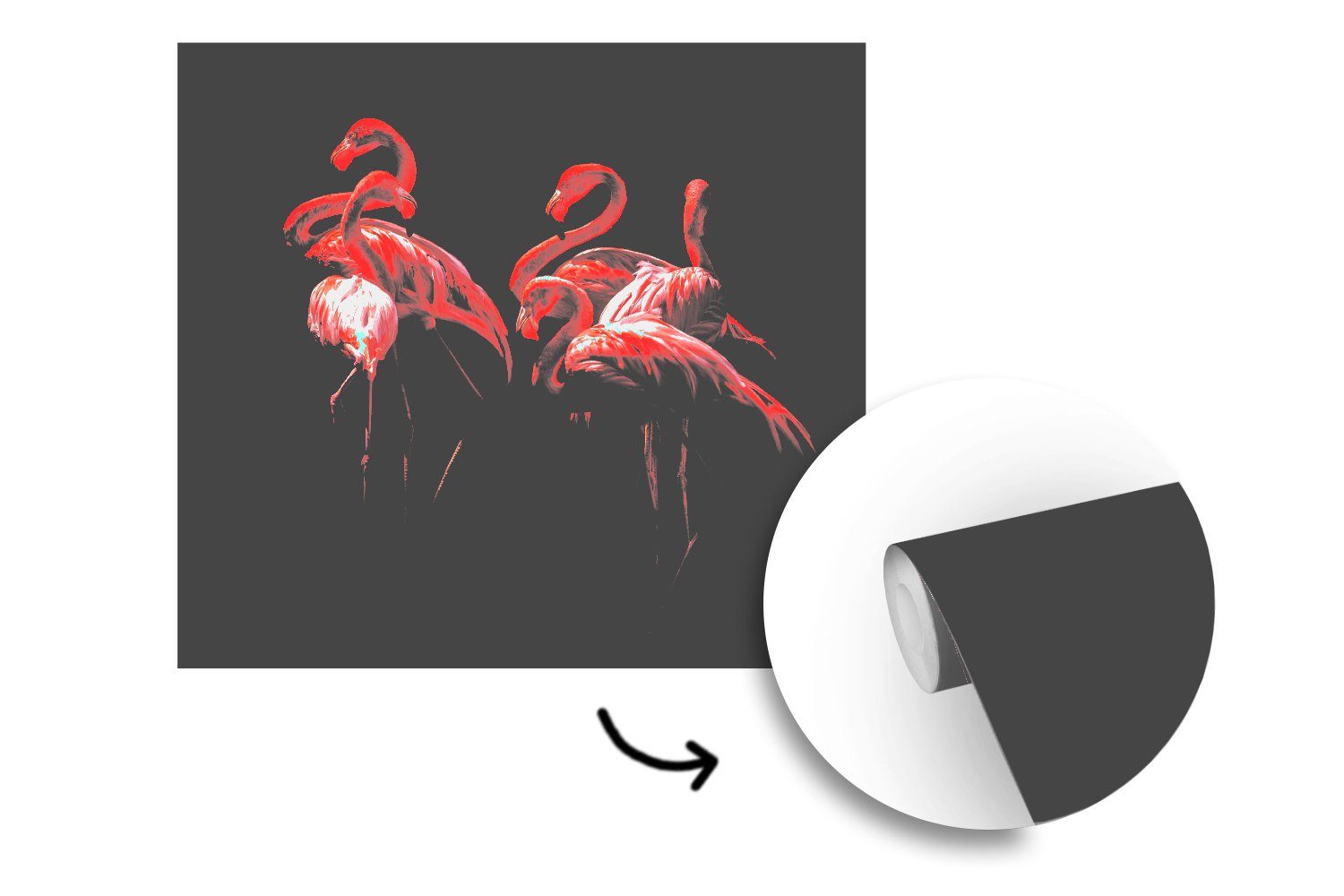 Fototapete Wandtapete (5 Flamingo für St), Tapete bedruckt, MuchoWow Matt, oder Schlafzimmer, Schwarz, Wohnzimmer - Rosa Vinyl -