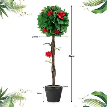 Kunstbaum, COSTWAY, Höhe 92 cm, Kamelienbaum mit 12 roten Blüten