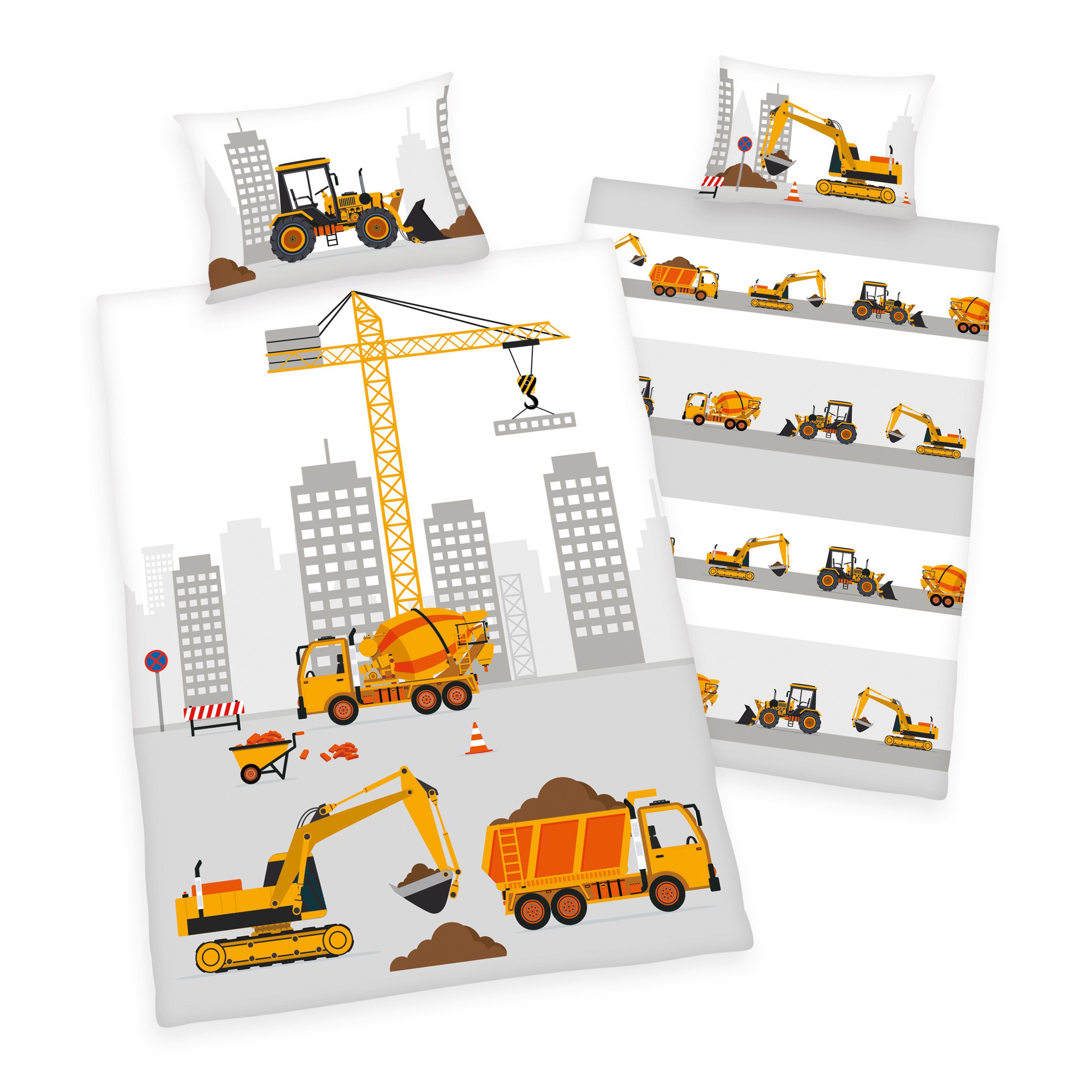 Brilliant Babybettwäsche / Baustelle / 100x135cm & 40x60cm, Baumwolle, 100% Baumwolle
