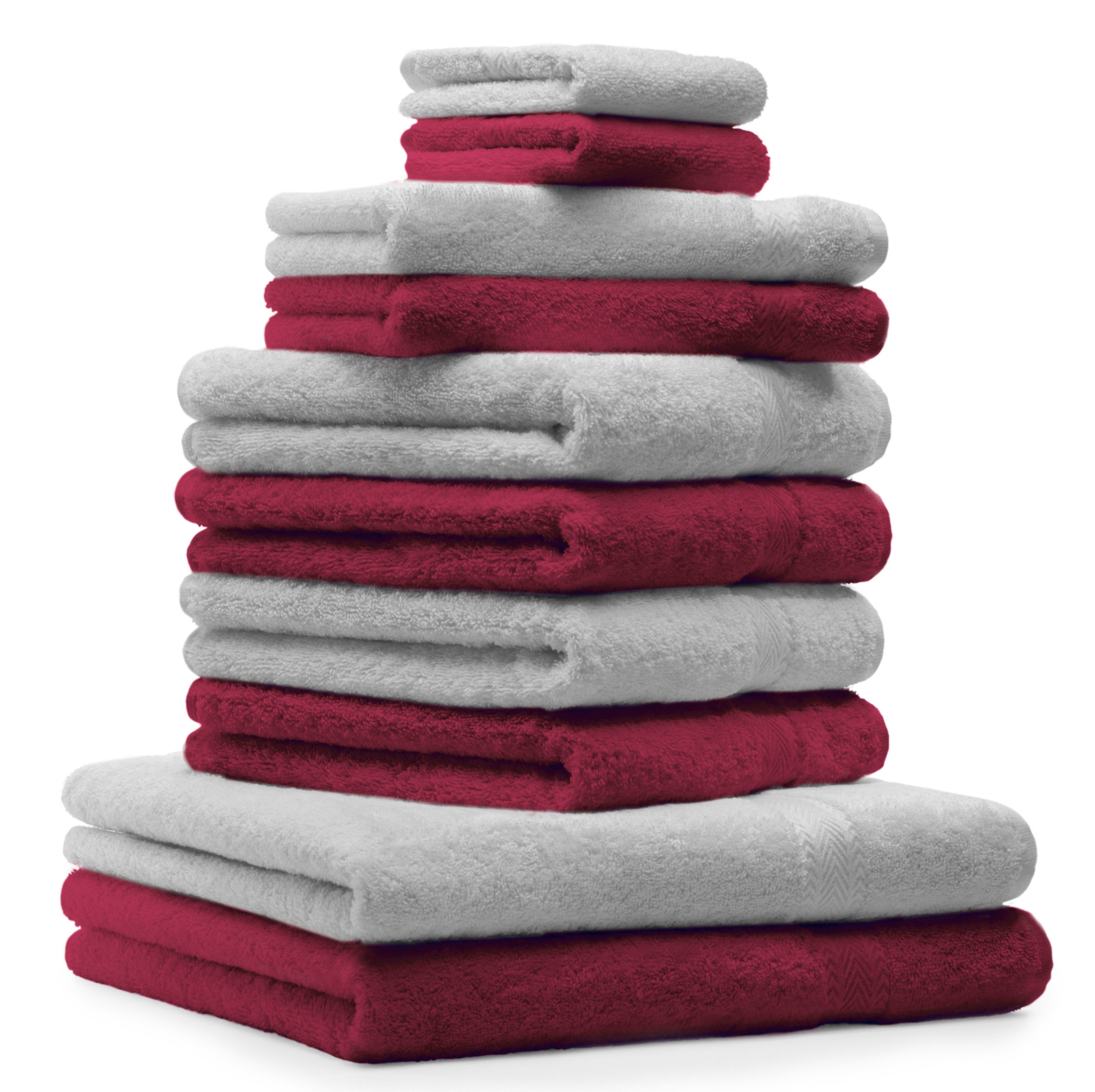 100% Classic Handtuch-Set Betz dunkelrot Farbe Baumwolle Handtuch 10-TLG. und silbergrau, Set