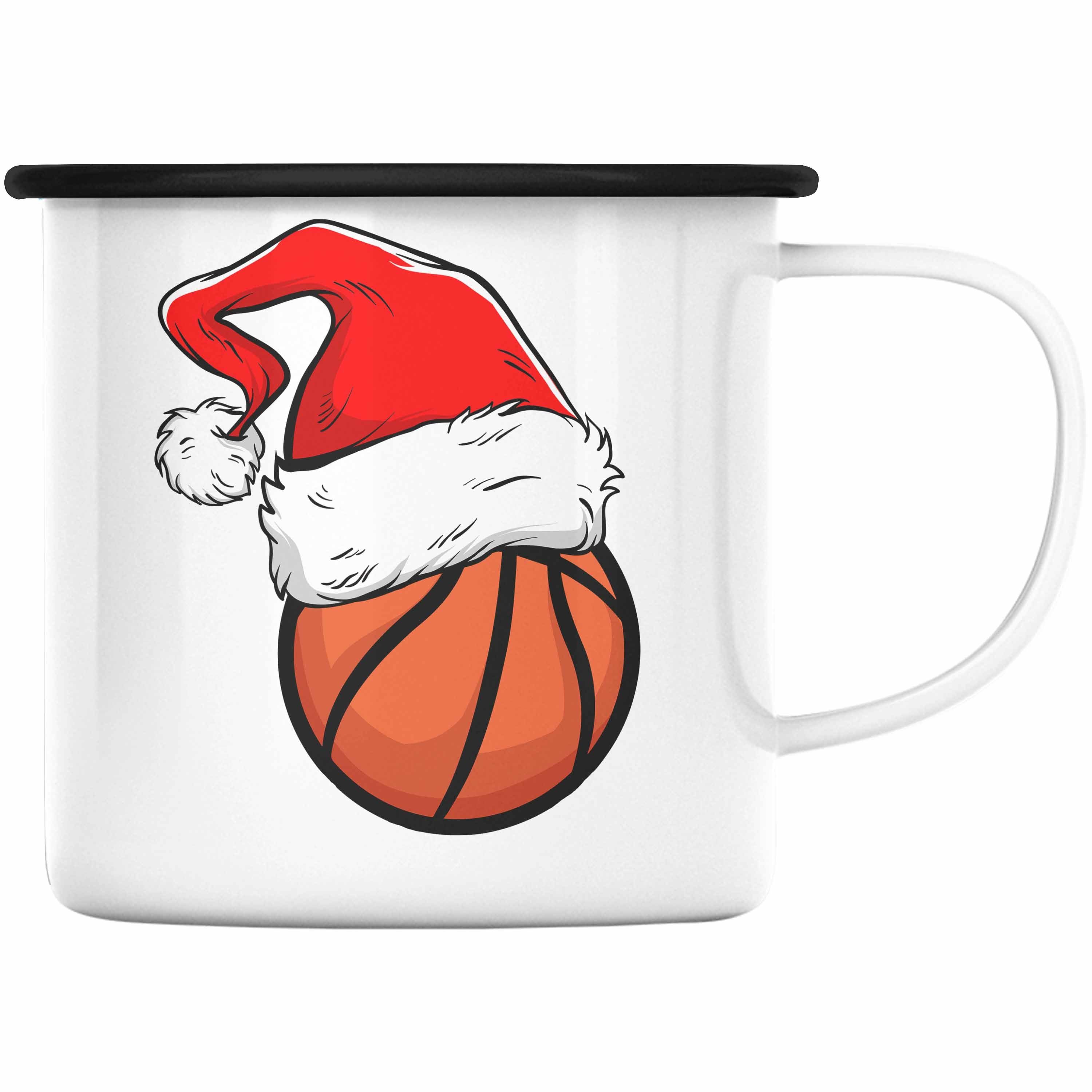 Trendation Thermotasse Trendation - Basketball Weihnachten Emaille Tasse Geschenk Basketballspieler Geschenkidee Schwarz